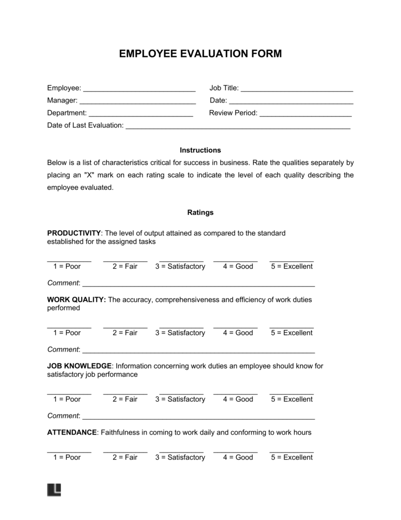 Free Employee Evaluation Template PDF Word - Free Employee Self Evaluation Forms Printable