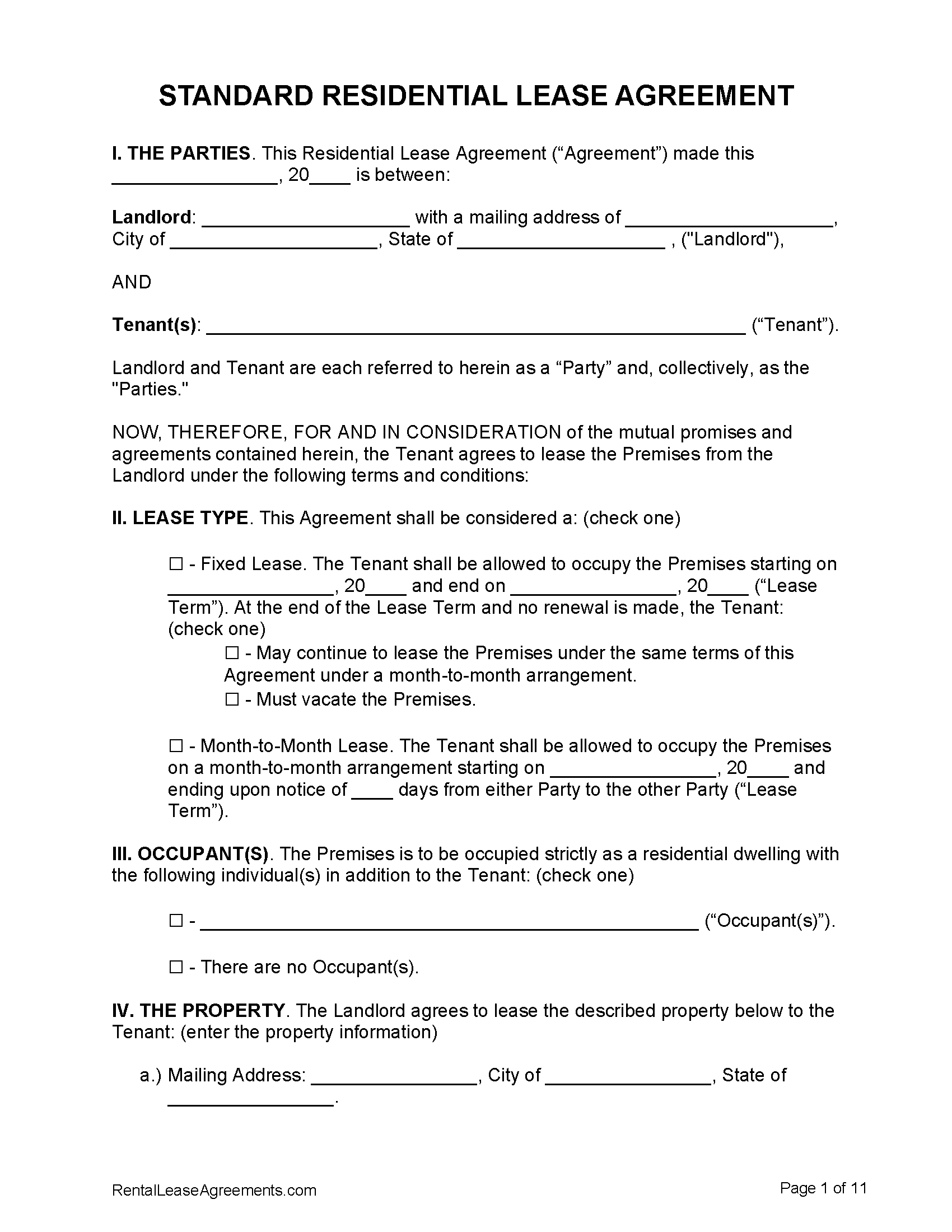 Free Lease Agreement Templates PDF Word - Apartment Lease Agreement Free Printable