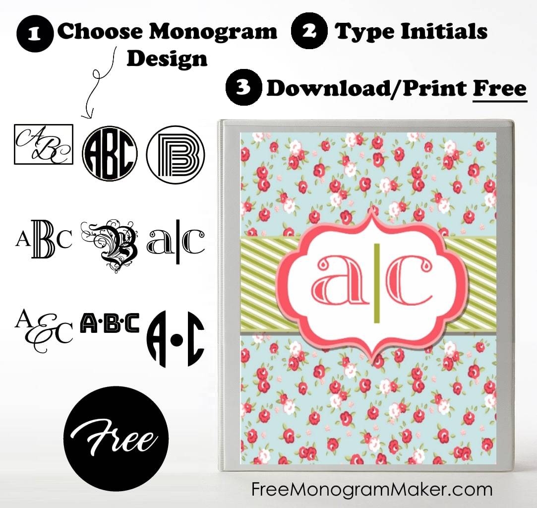 Free Monogram Binder Cover Customize Online Instant Download - Free Printable Monogram Binder Covers