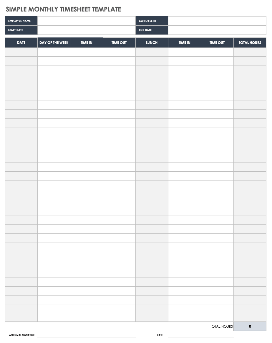 Free Monthly Timesheet Time Card Templates Smartsheet - Free Printable Blank Time Sheets