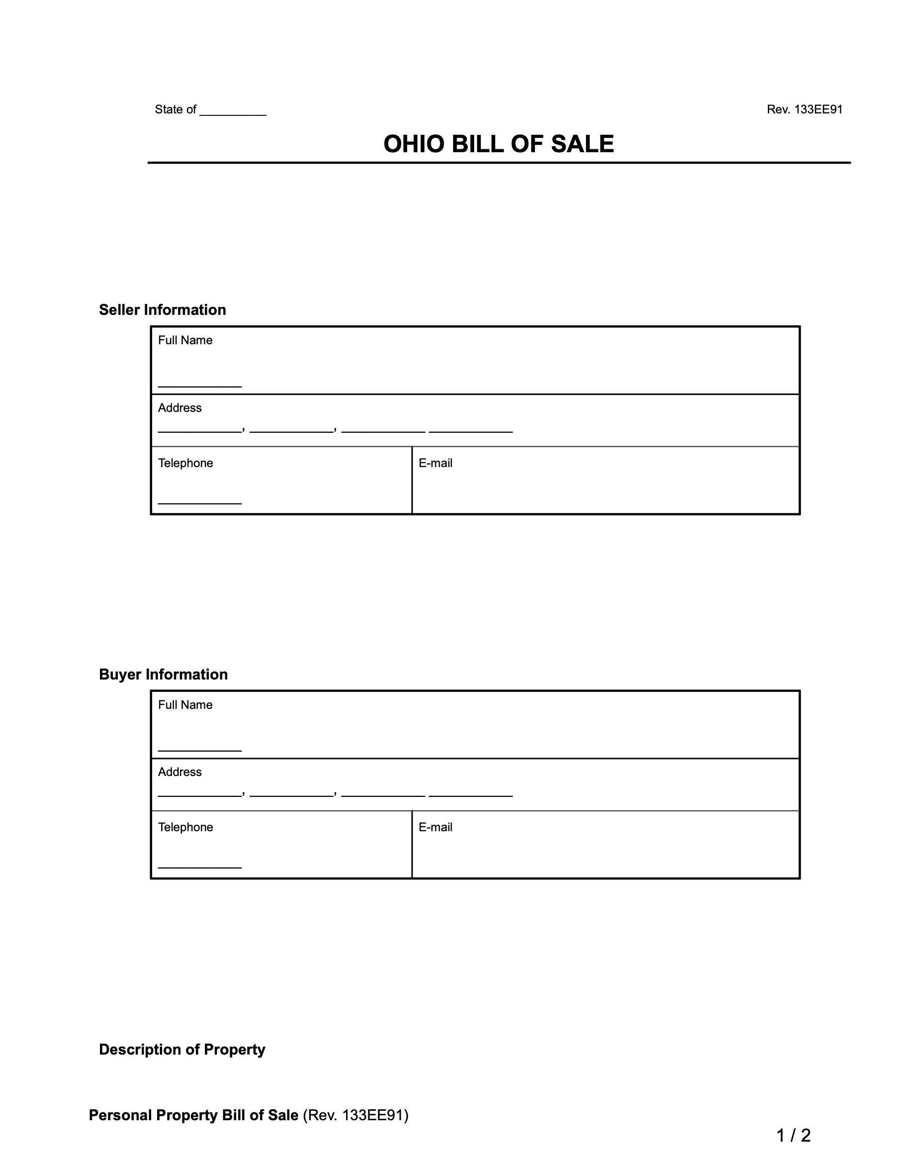 Free Ohio Bill Of Sale Forms PDF Word - Free Printable Bill of Sale Form
