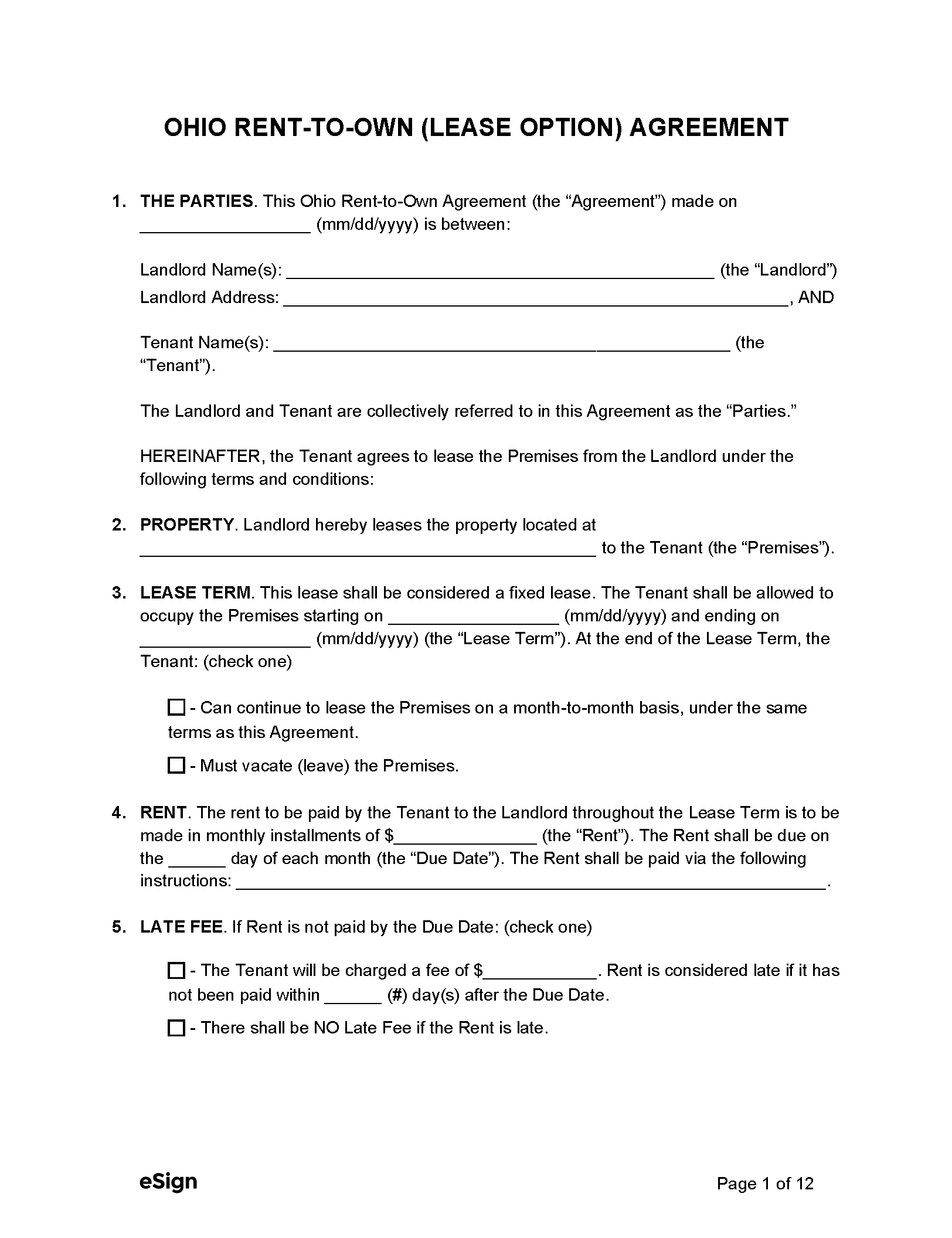 Free Ohio Rental Lease Agreement Templates 6 PDF Word - Blank Lease Agreement Free Printable