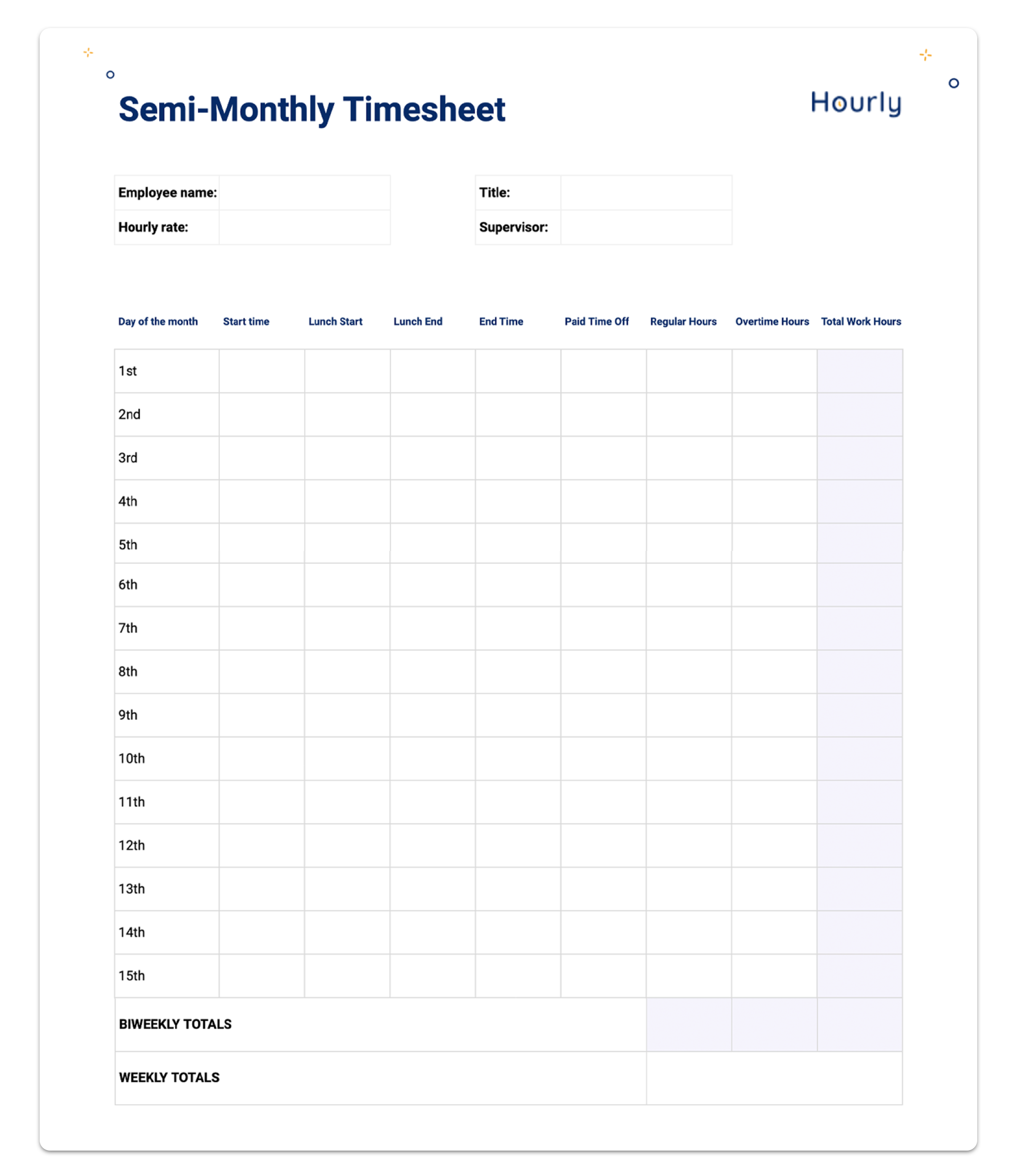  Free Paper Timesheet Templates And Printable Timecards Hourly Inc - Free Printable Blank Time Sheets