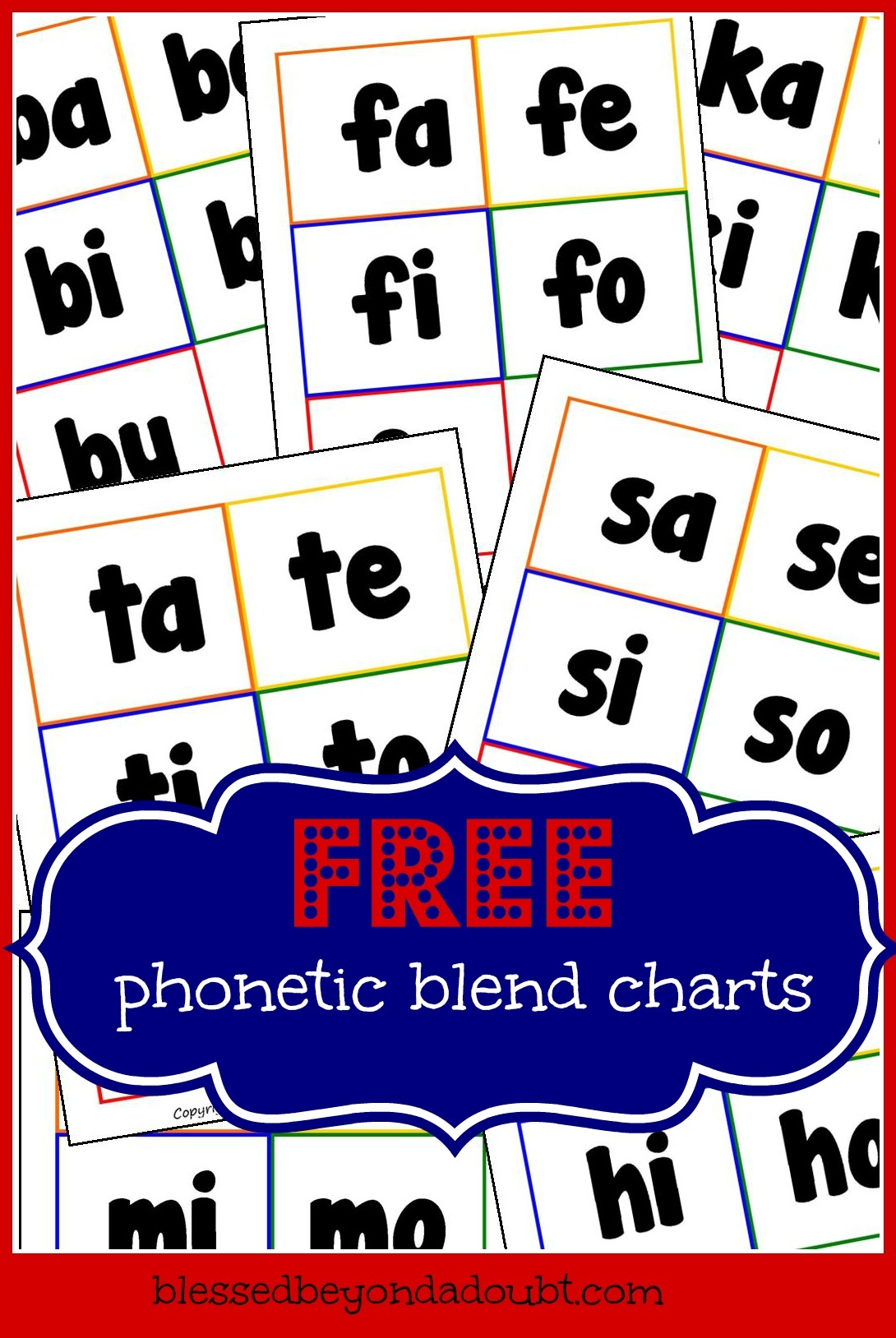 FREE Phonetic Blend Charts Mastering Phonic Sounds Blessed Beyond A Doubt - Free Printable Blending Cards