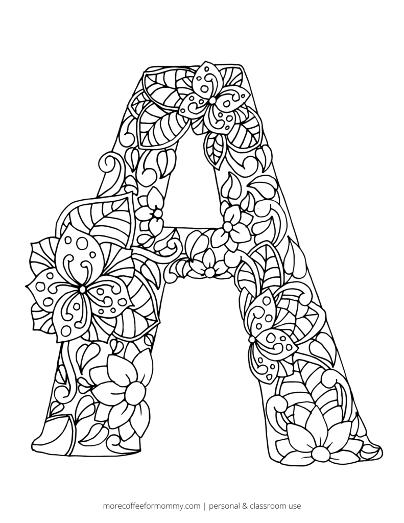 Free Printable Alphabet Coloring Pages More Coffee For Mommy - Free Printable Alphabet Letters To Color
