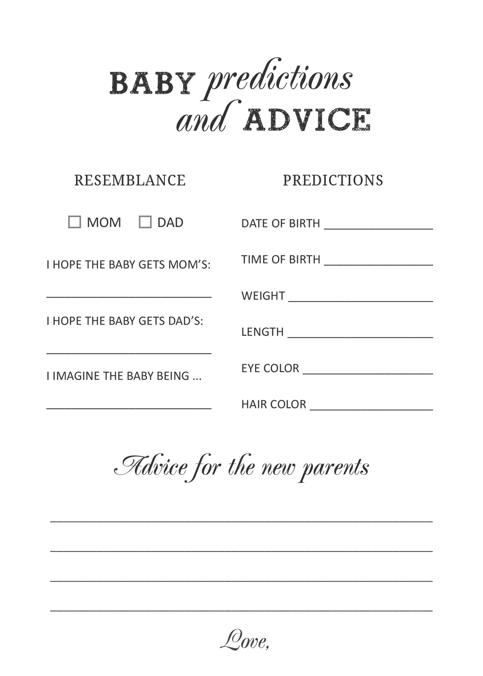 Free Printable Baby Prediction And Advice Cards Baby Shower Games - Free Printable Baby Advice Cards