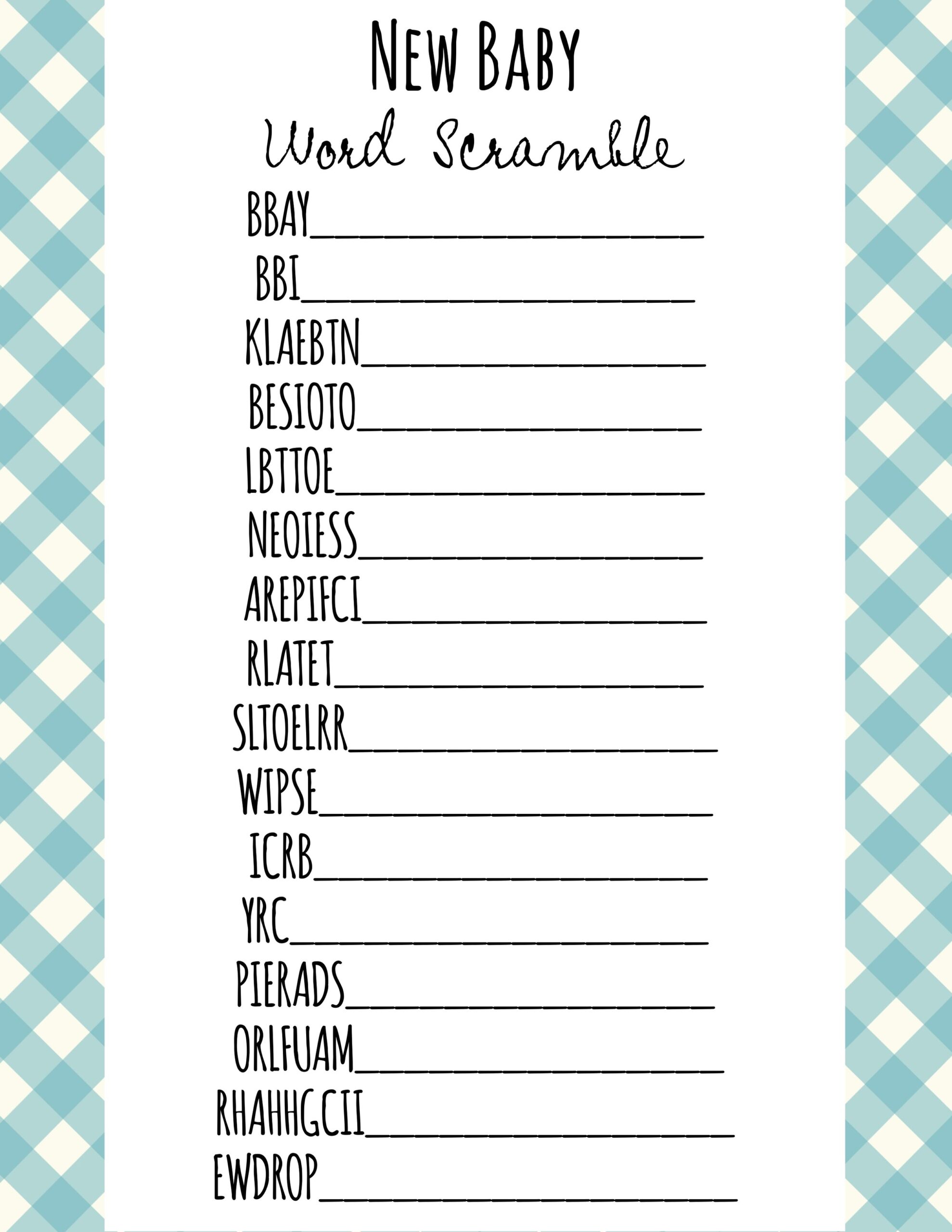 Free Printable Baby Shower Games Download Instantly - Free Printable Baby Shower Word Scramble