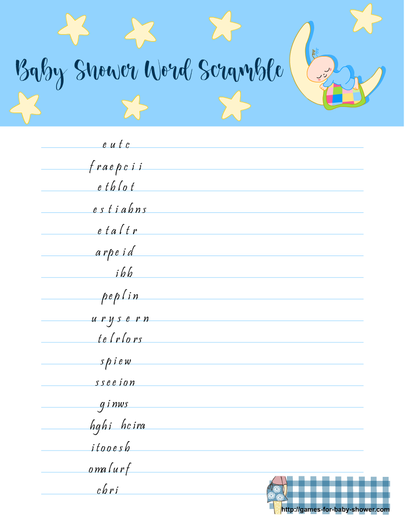 Free Printable Baby Shower Word Scramble Game - Free Printable Baby Shower Word Scramble