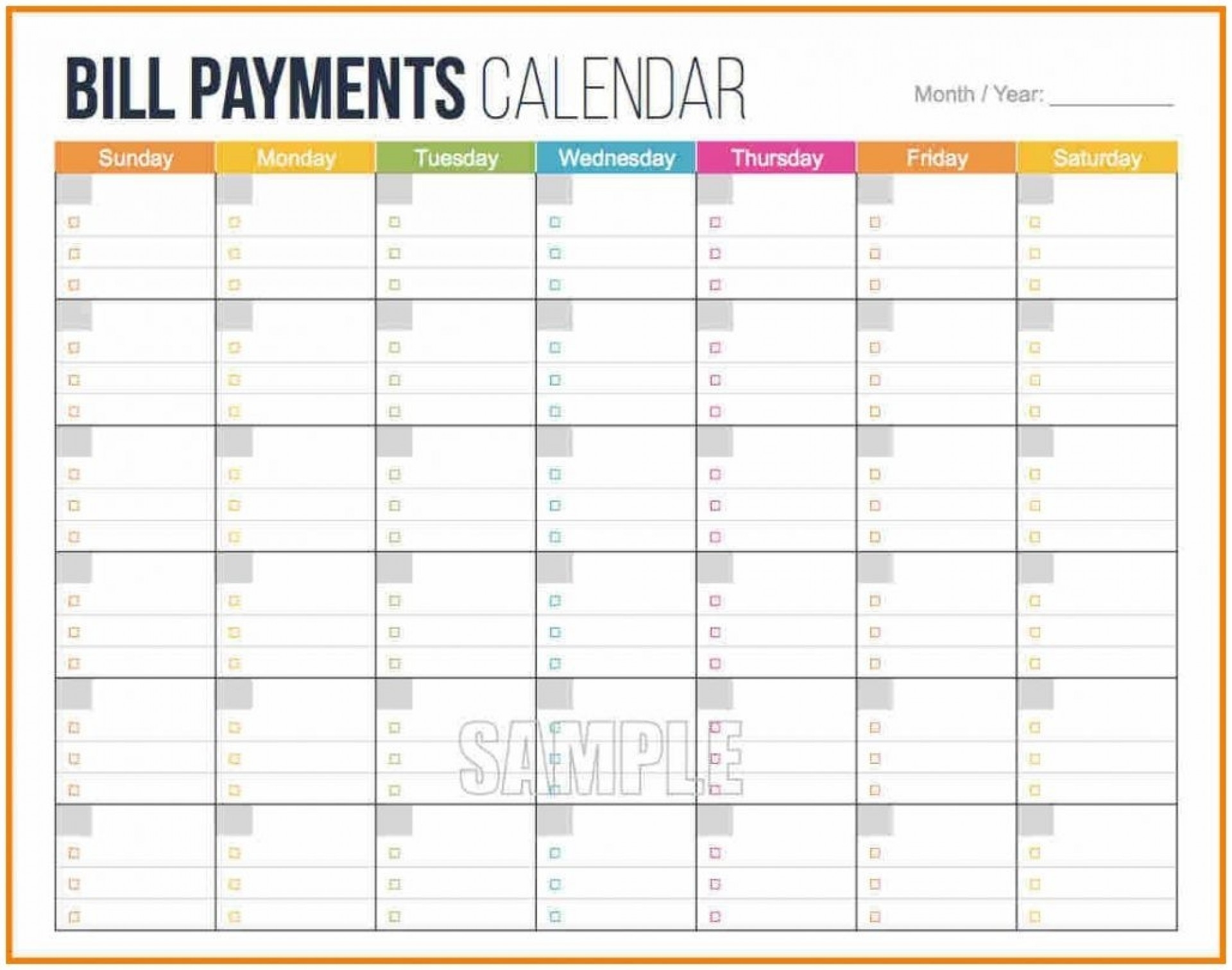 Free Printable Bill Calendar Template Printable Templates Free - Free Printable Bill Payment Schedule