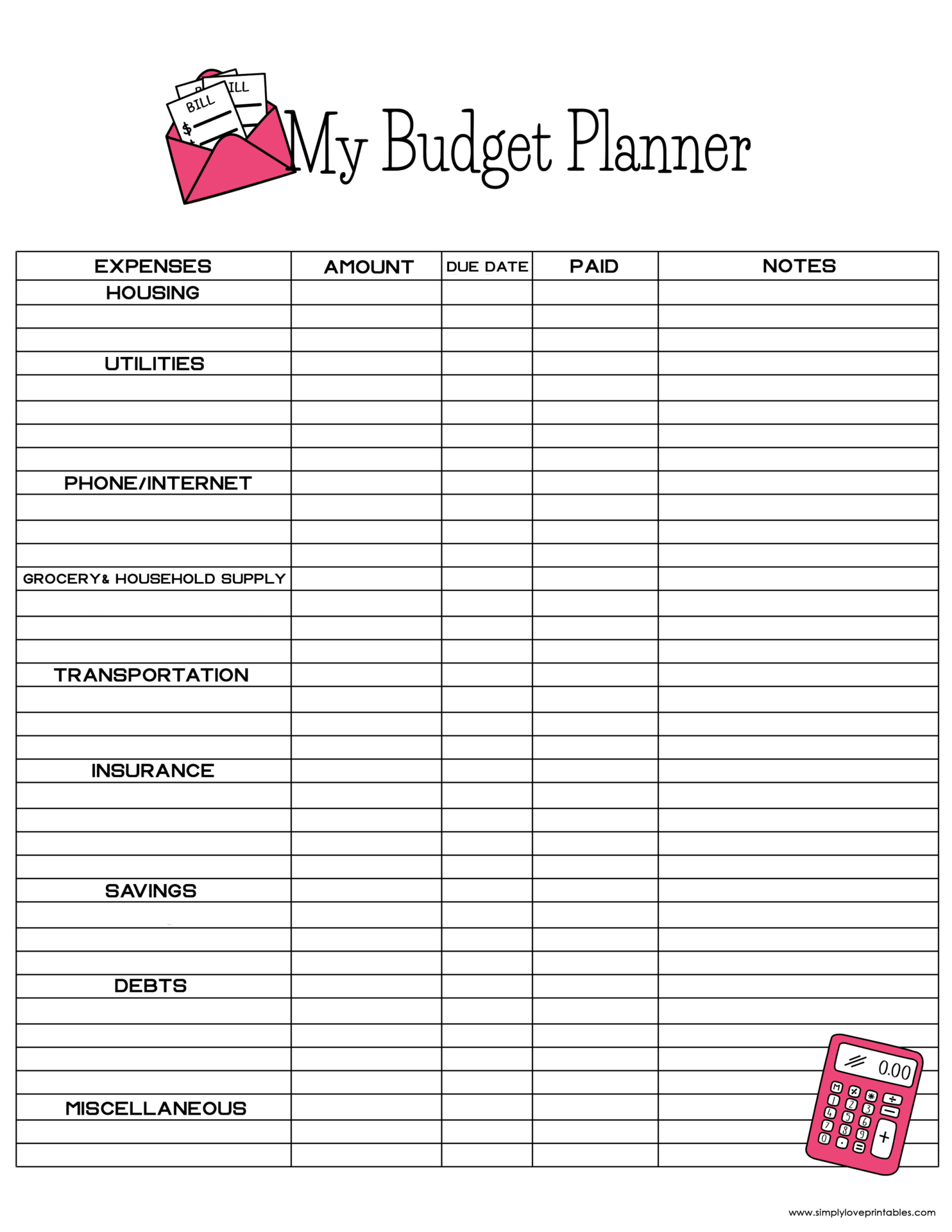 Free Printable Budget Templates Simply Love Printables - Free Printable Budget Sheets