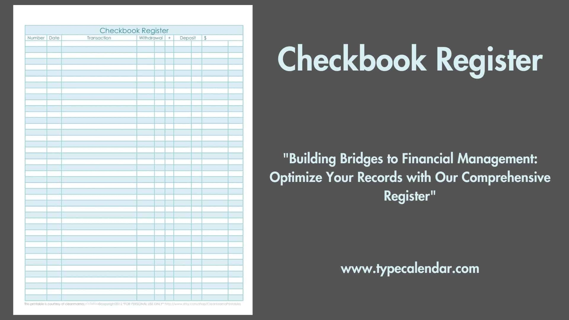 Free Printable Checkbook Register Templates PDF Excel - Free Printable Checkbook Register