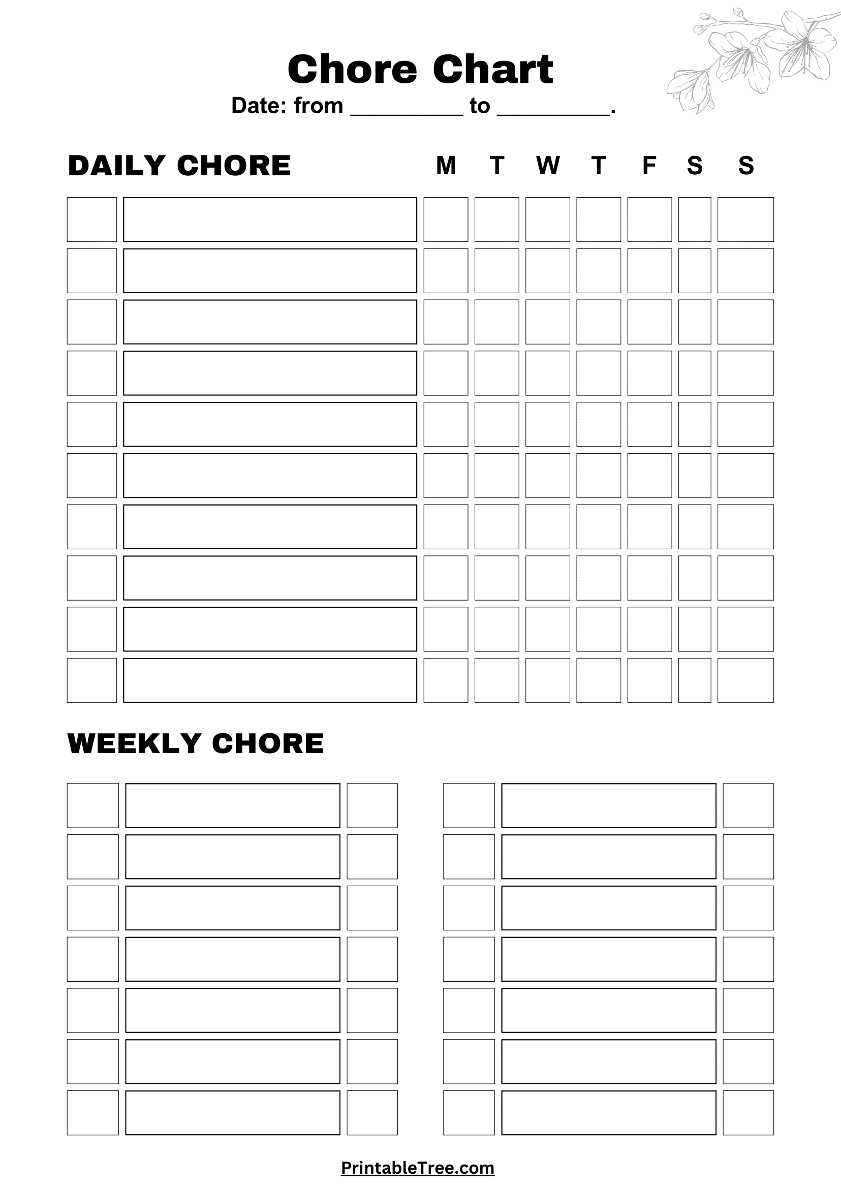 Free Printable Chore Chart PDF Template For Kids - Charts Free Printable