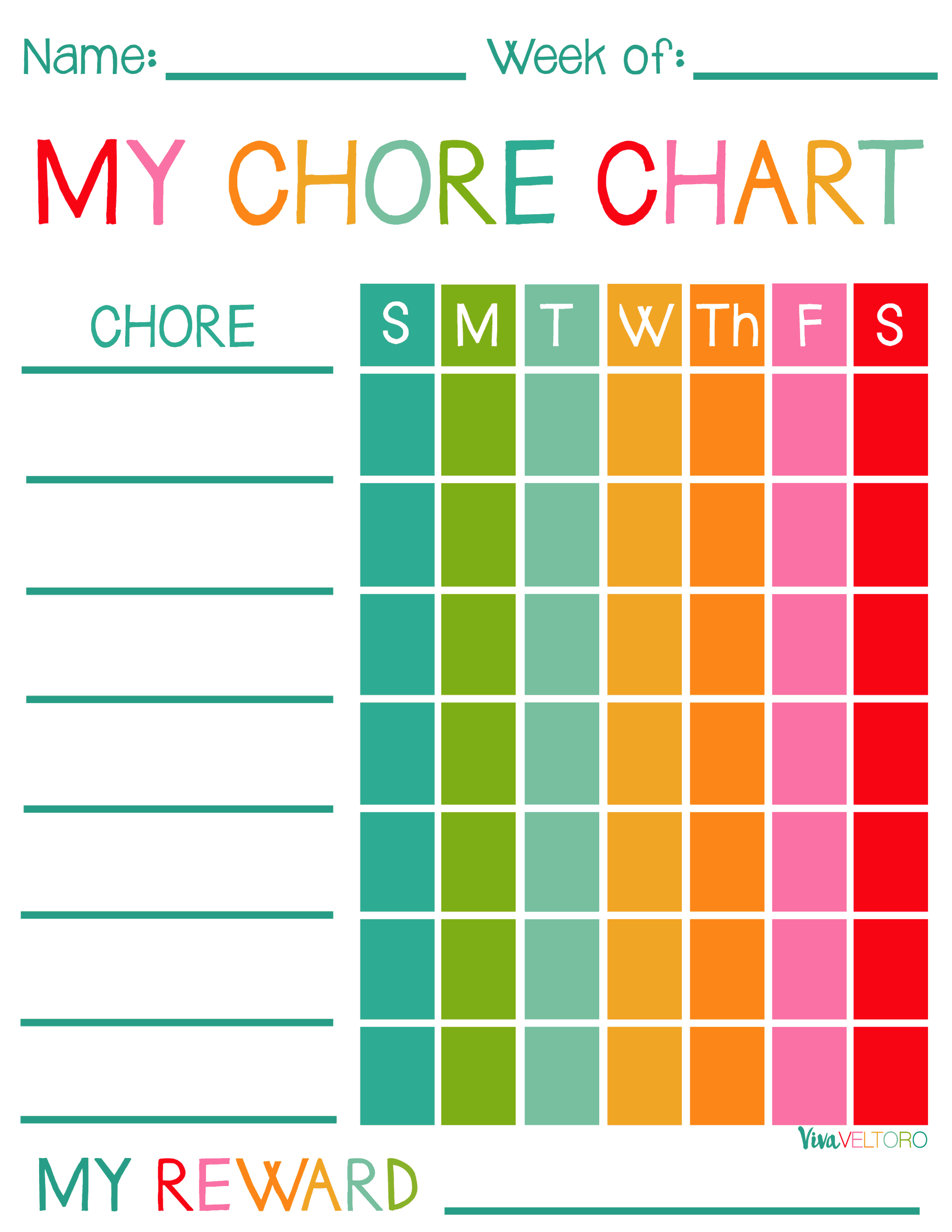 Free Printable Chore Charts For Kids Viva Veltoro - Charts Free Printable