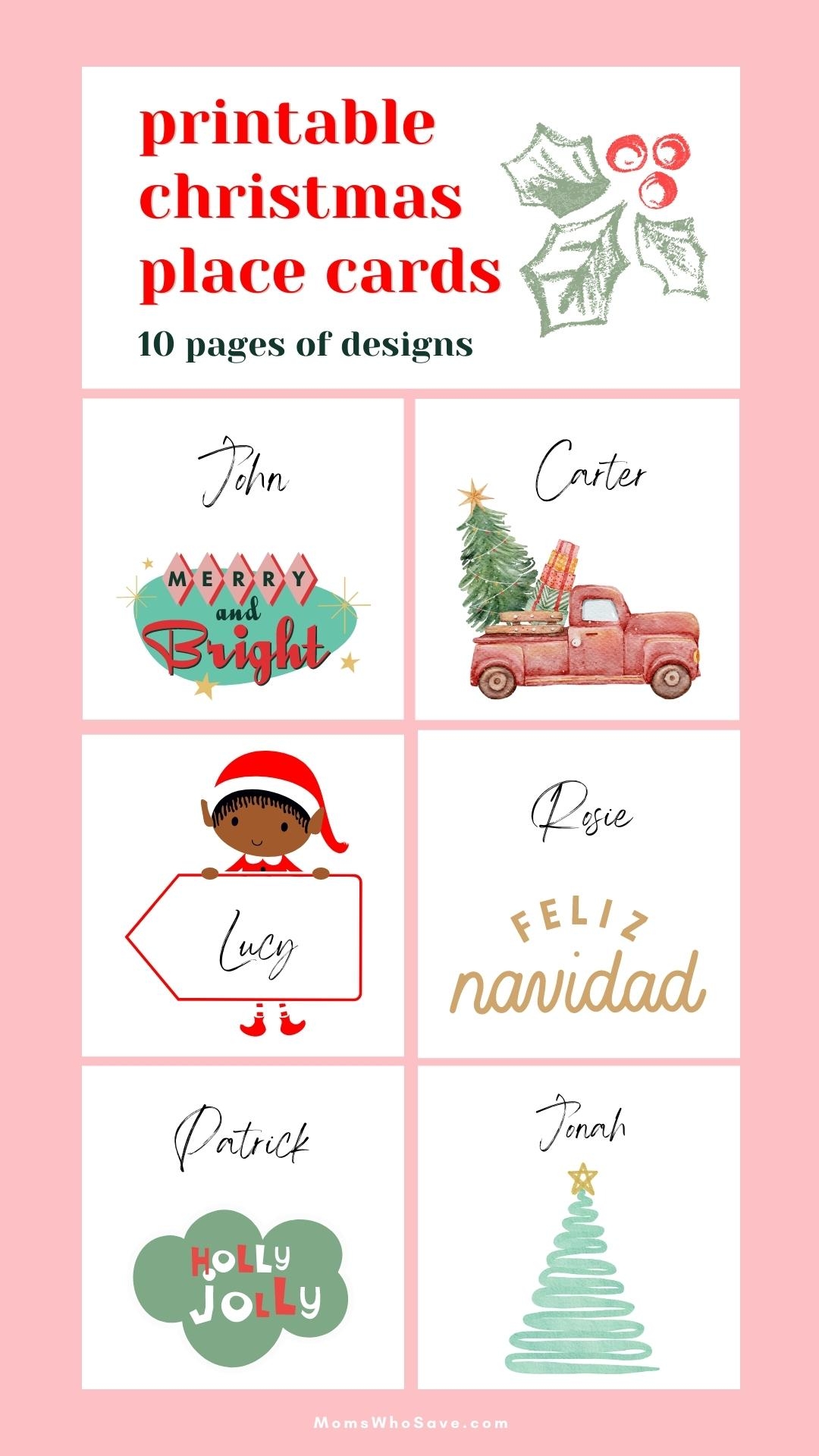 Free Printable Christmas Place Cards 10 Pages Of Designs MomsWhoSave - Christmas Table Name Cards Free Printable