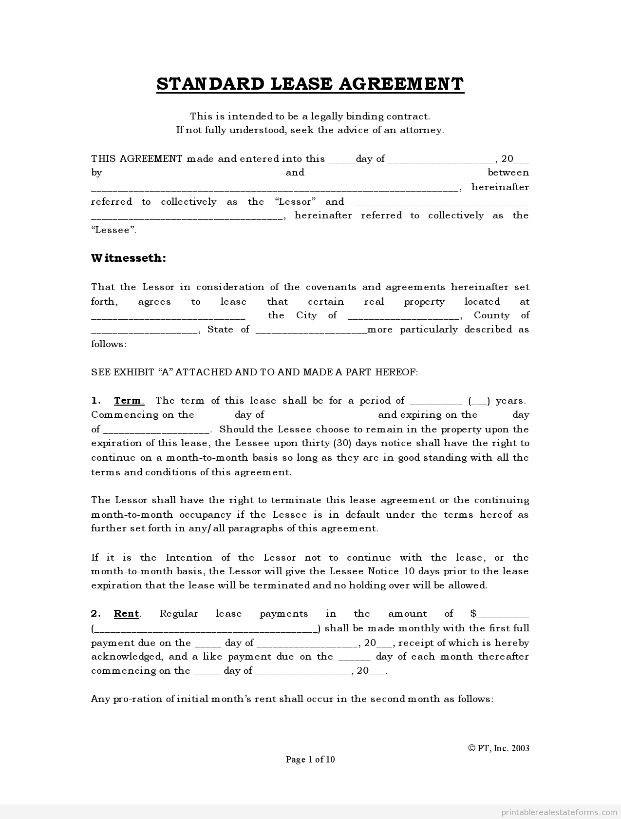 Free Printable Commercial Lease Agreement Template Lease Agreement Lease Agreement Free Printable Rental Agreement Templates - Blank Lease Agreement Free Printable