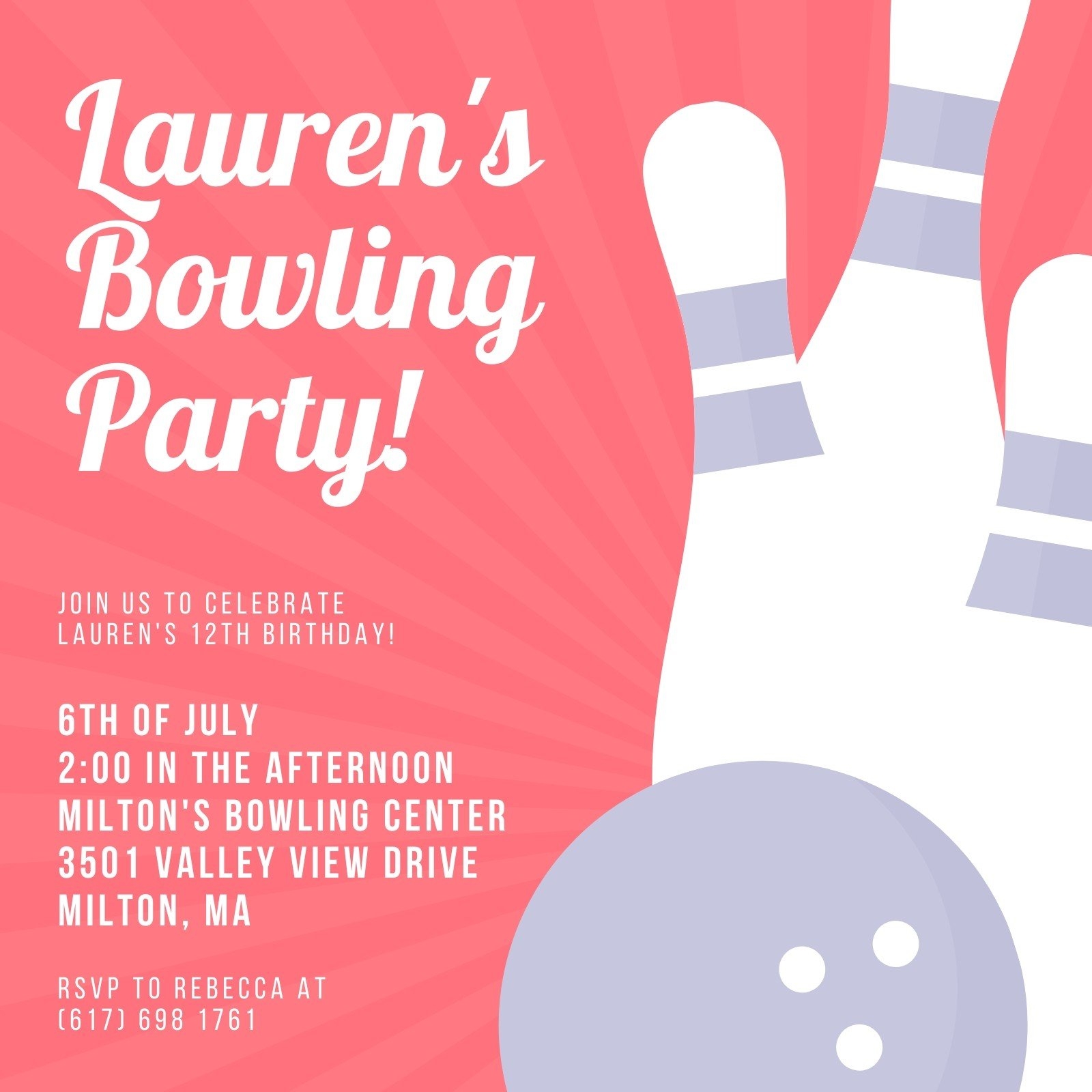 Free Printable Customizable Bowling Invitation Templates Canva - Free Printable Bowling Birthday Party Invitations