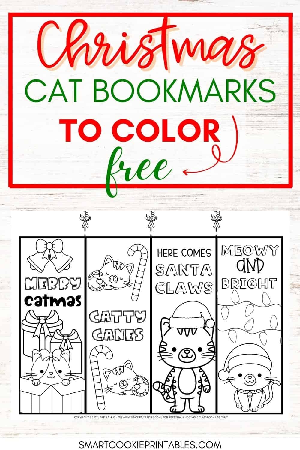 Free Printable Cute Christmas Cat Bookmarks To Color Smart Cookie Printables - Free Printable Bookmarks For Christmas