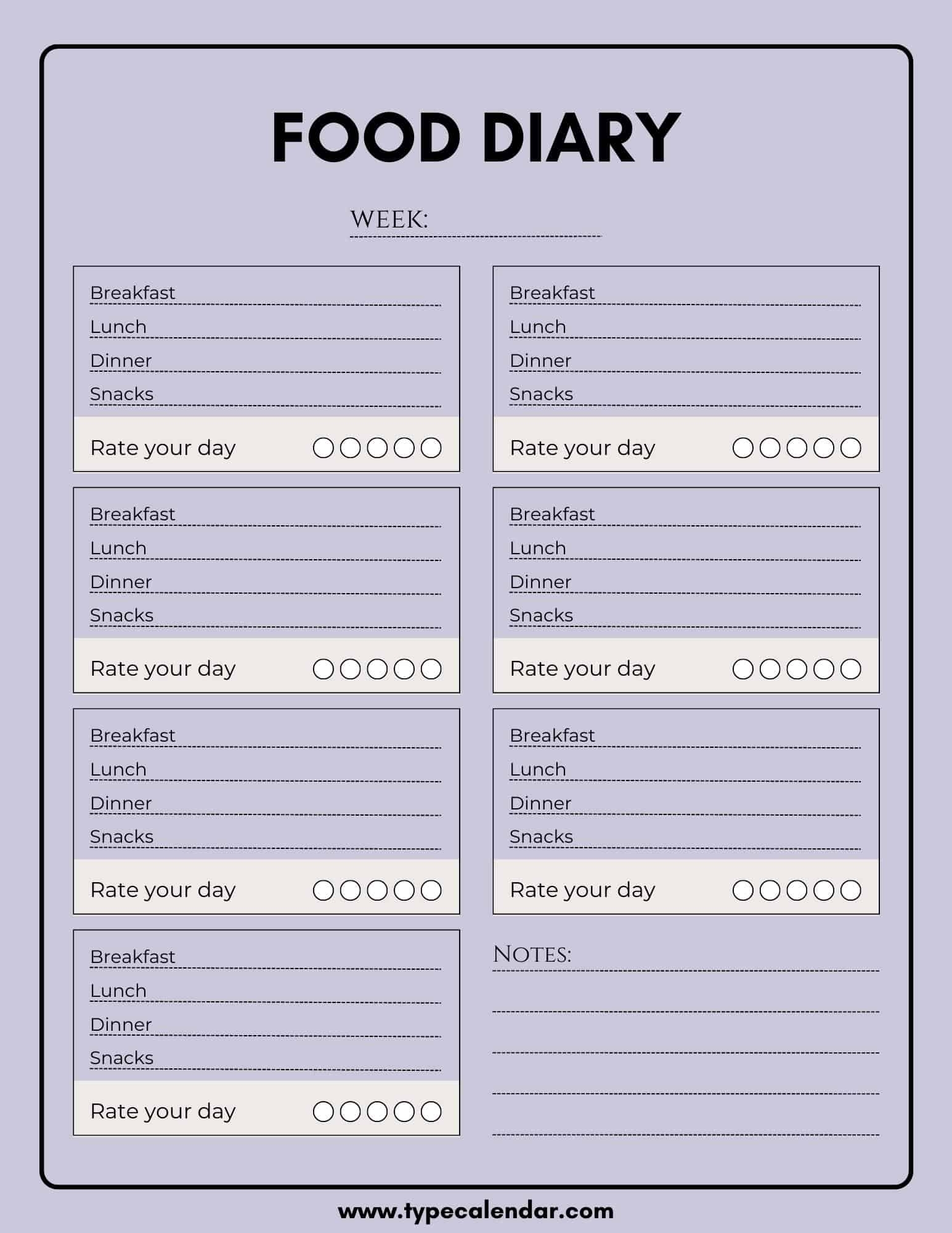 Free Printable Food Diary Templates Word Excel PDF - Diet Logs Printable Free