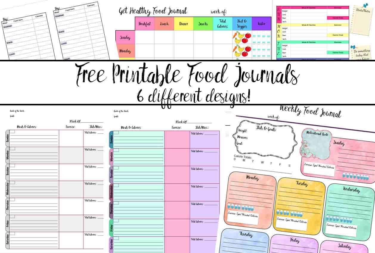 Free Printable Food Journal 6 Different Designs - Free Printable Calorie Counter Journal