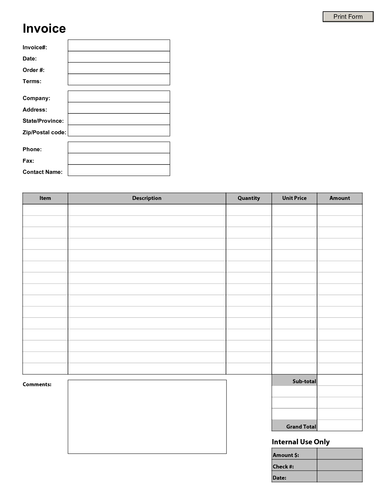 Free Printable Invoices Printable Invoice Invoice Sample Invoice Template - Free Printable Blank Invoice Sheet