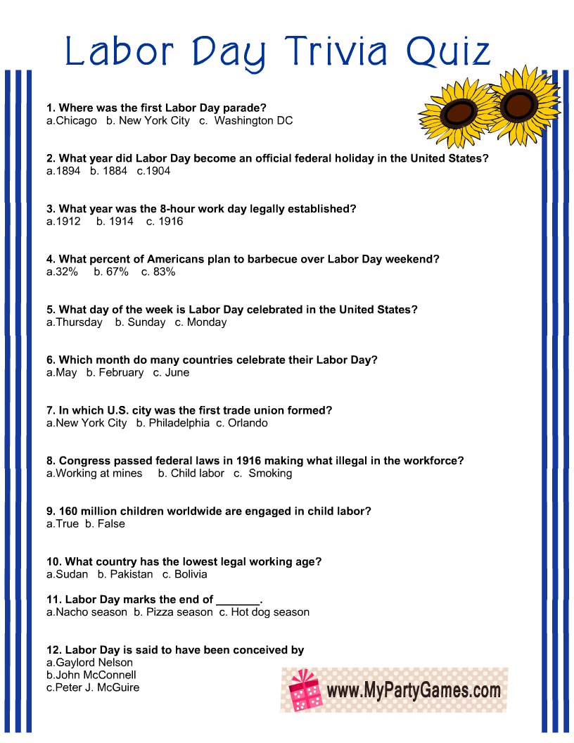 Free Printable Labor Day Trivia Quiz With Answer Key - Free Bible Questions and Answers Printable