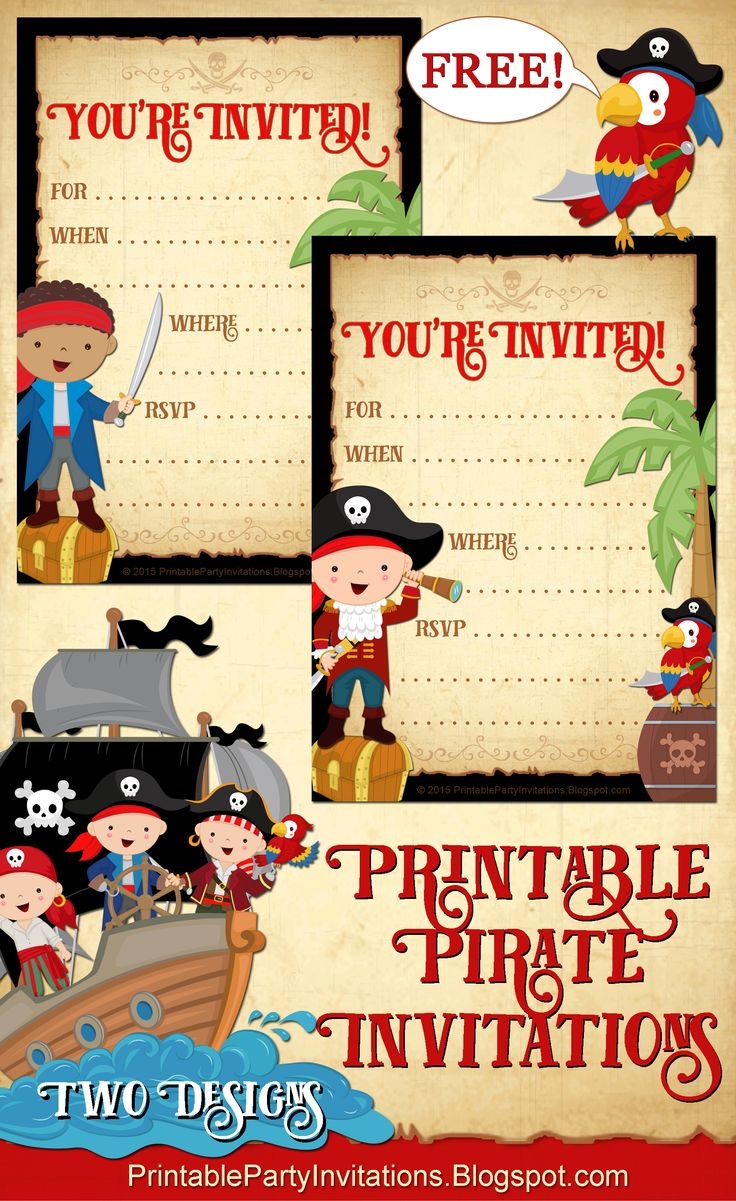 FREE Printable Pirate Party Invitations 2 Designs Pirate Party Invitations Template Pirate Party Invitations Pirate Party Invitations Printable - Free Printable Birthday Invitations Pinterest
