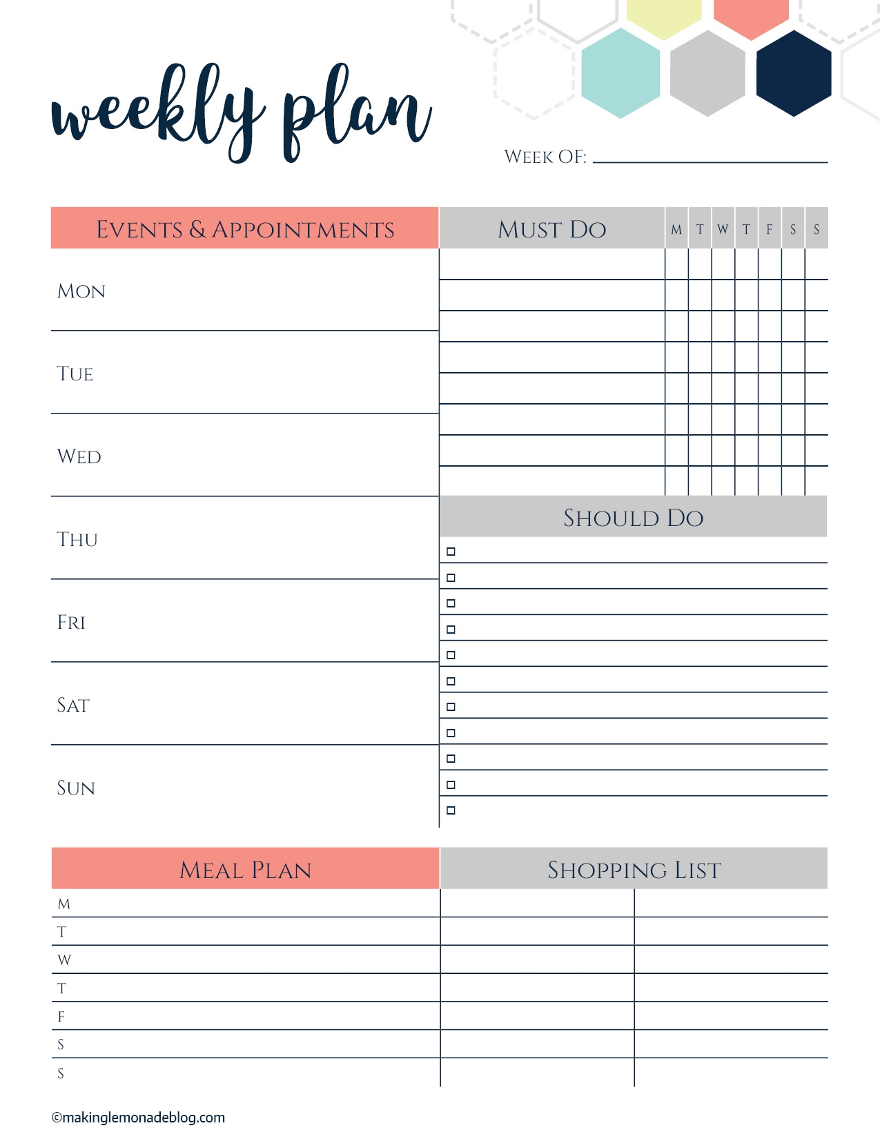 Free Printable Weekly Planner Making Lemonade - Free Printable Blank Weekly Schedule
