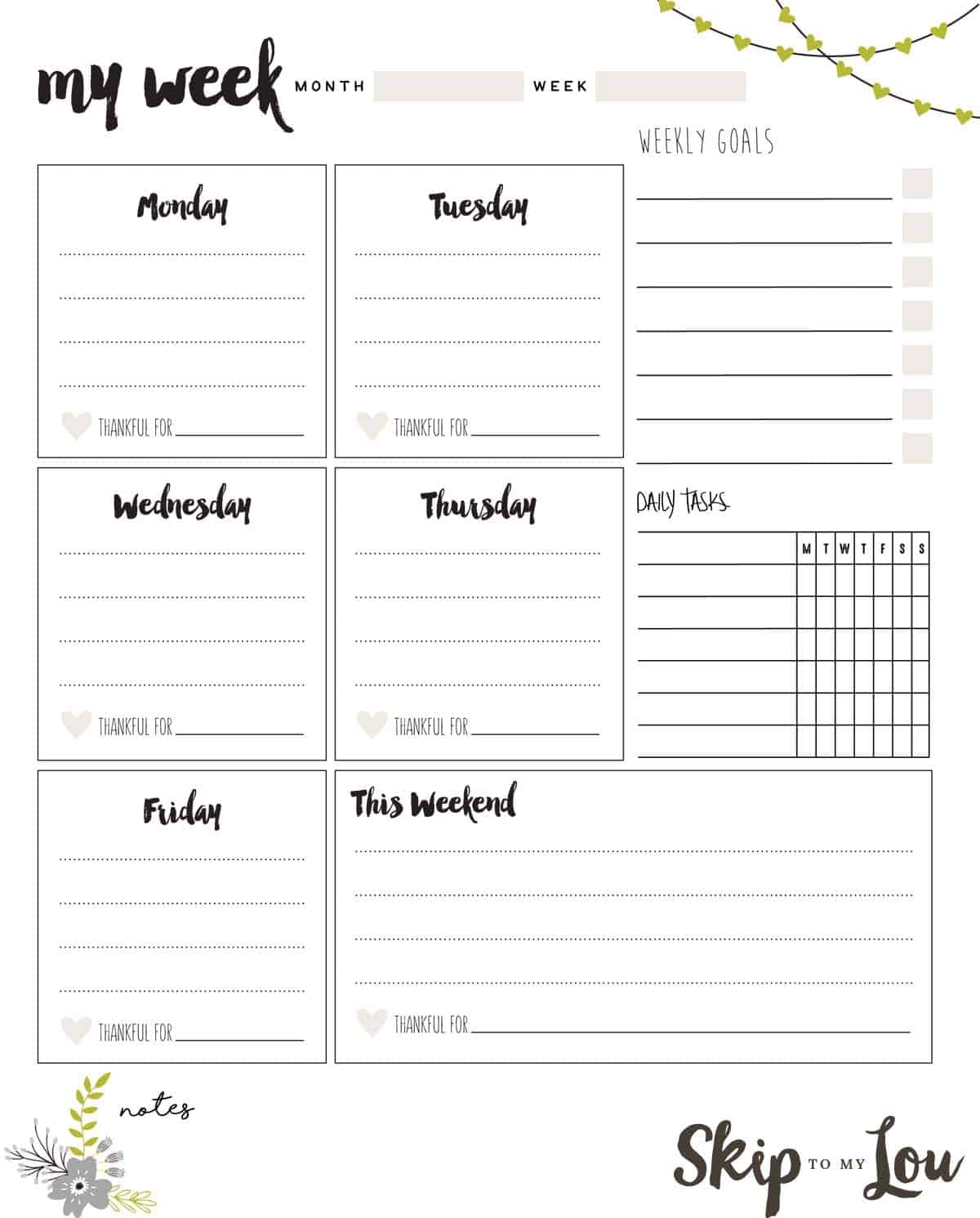Free Printable Weekly Planner Skip To My Lou - Free Printable Blank Weekly Schedule