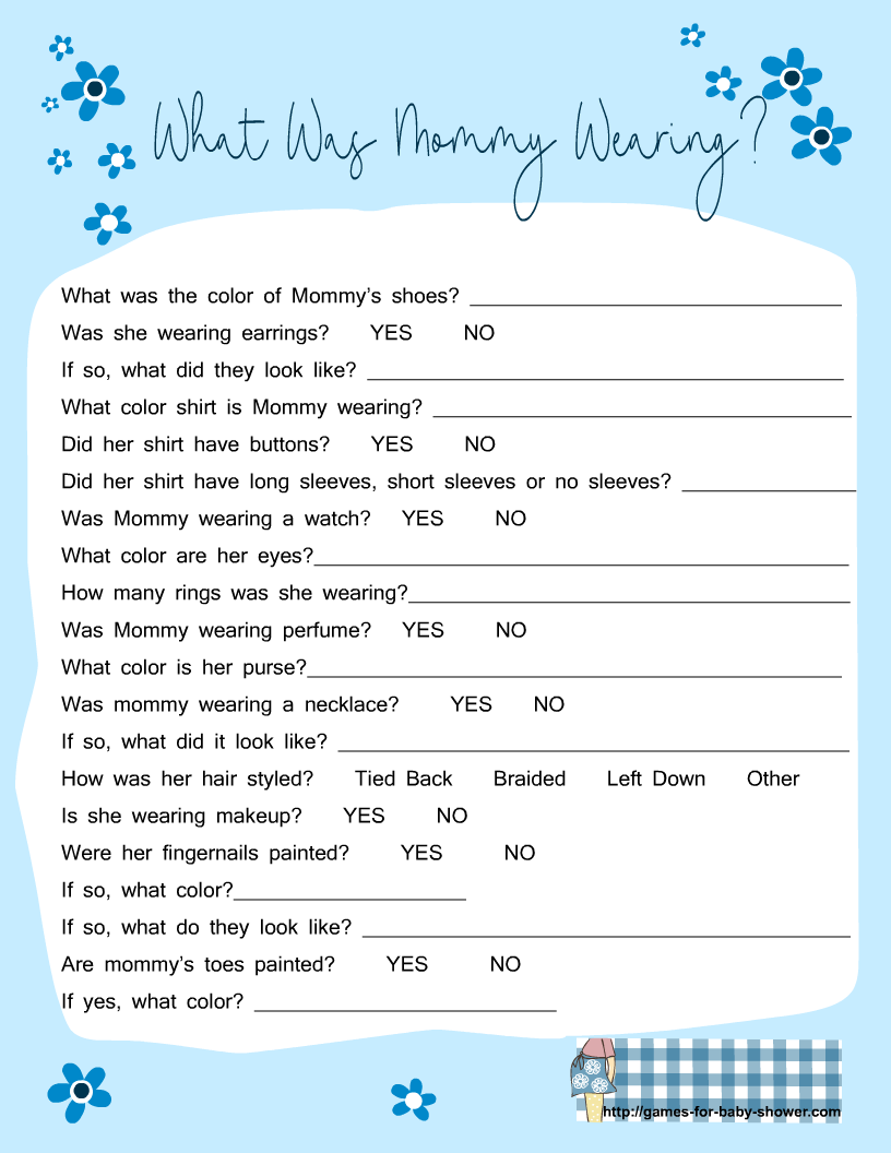 Free Printable What Was Mommy Wearing Baby Shower Game - Free Printable Baby Shower Games With Answers