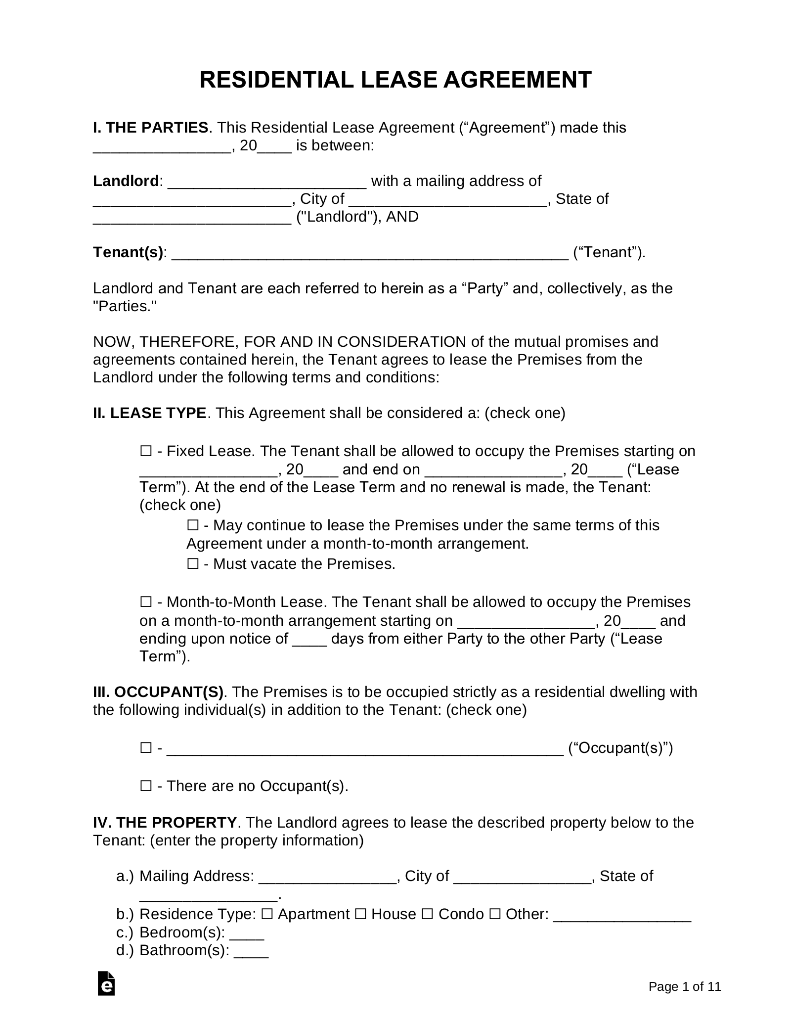Free Rental Lease Agreement Templates 14 PDF Word EForms - Apartment Lease Agreement Free Printable