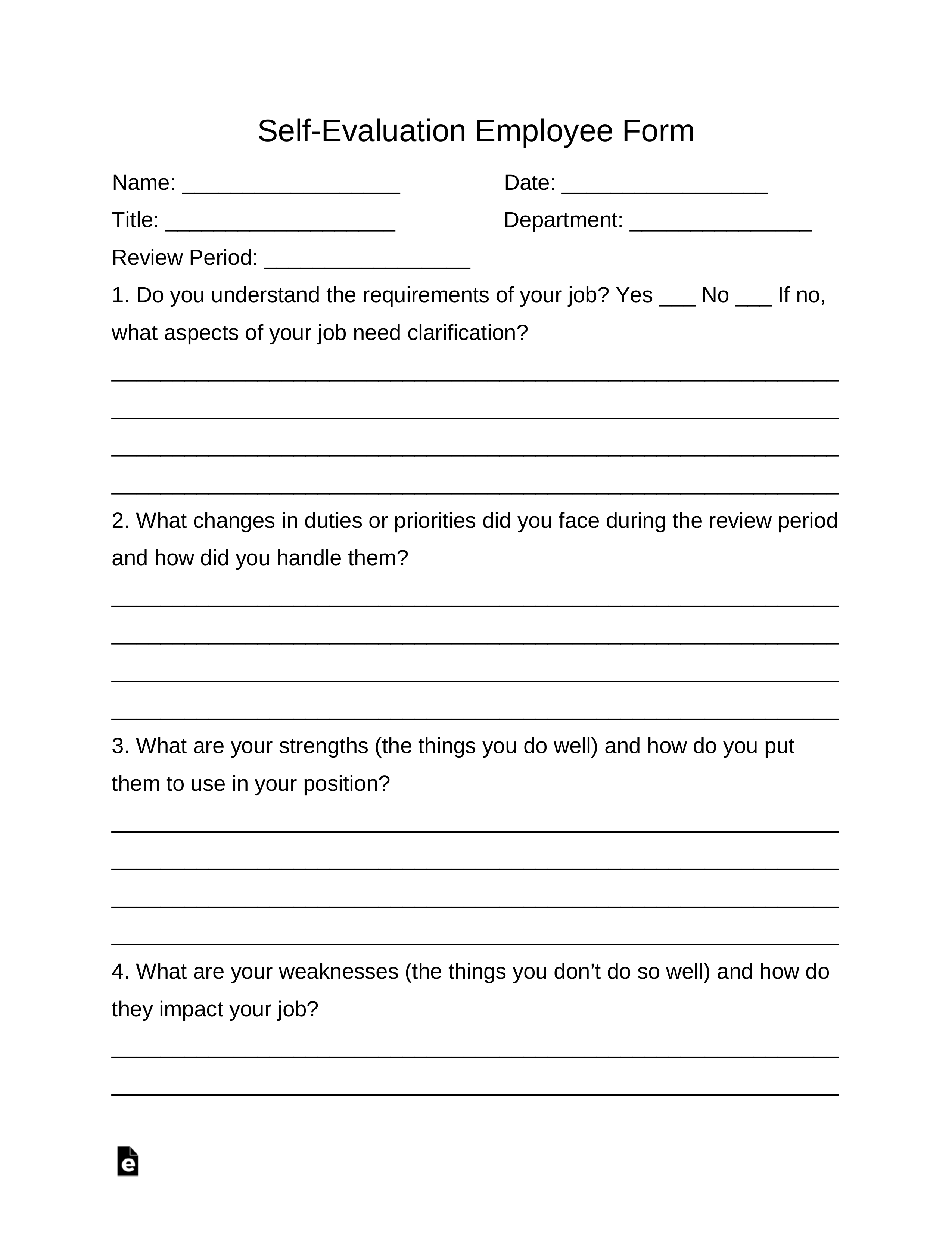 Free Self Evaluation Employee Form PDF Word EForms - Free Employee Self Evaluation Forms Printable