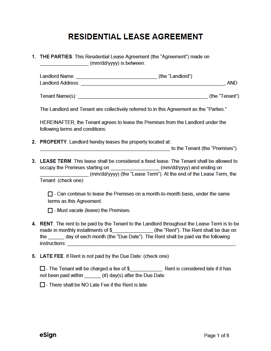 Free Standard Residential Lease Agreement Template PDF Word - Apartment Lease Agreement Free Printable