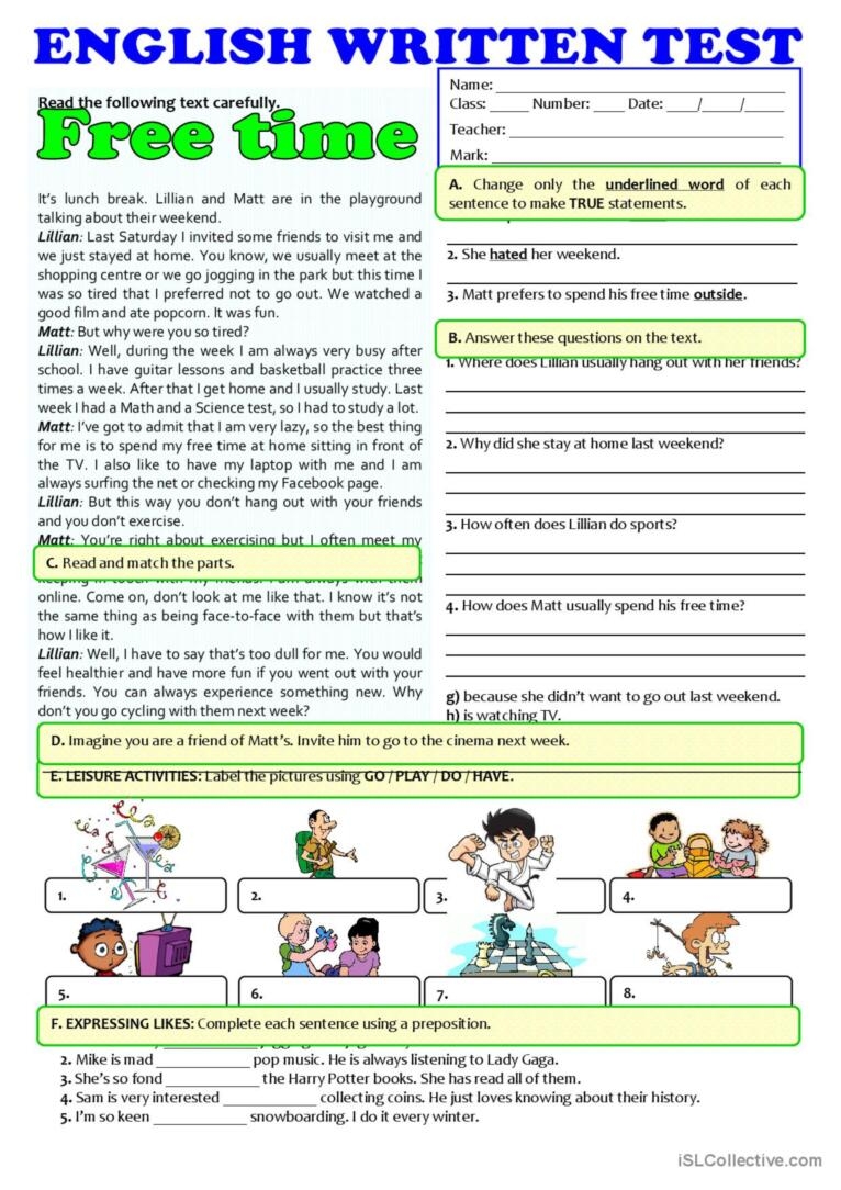 Free Esl Assessment Test Printable FREE Printable Hub