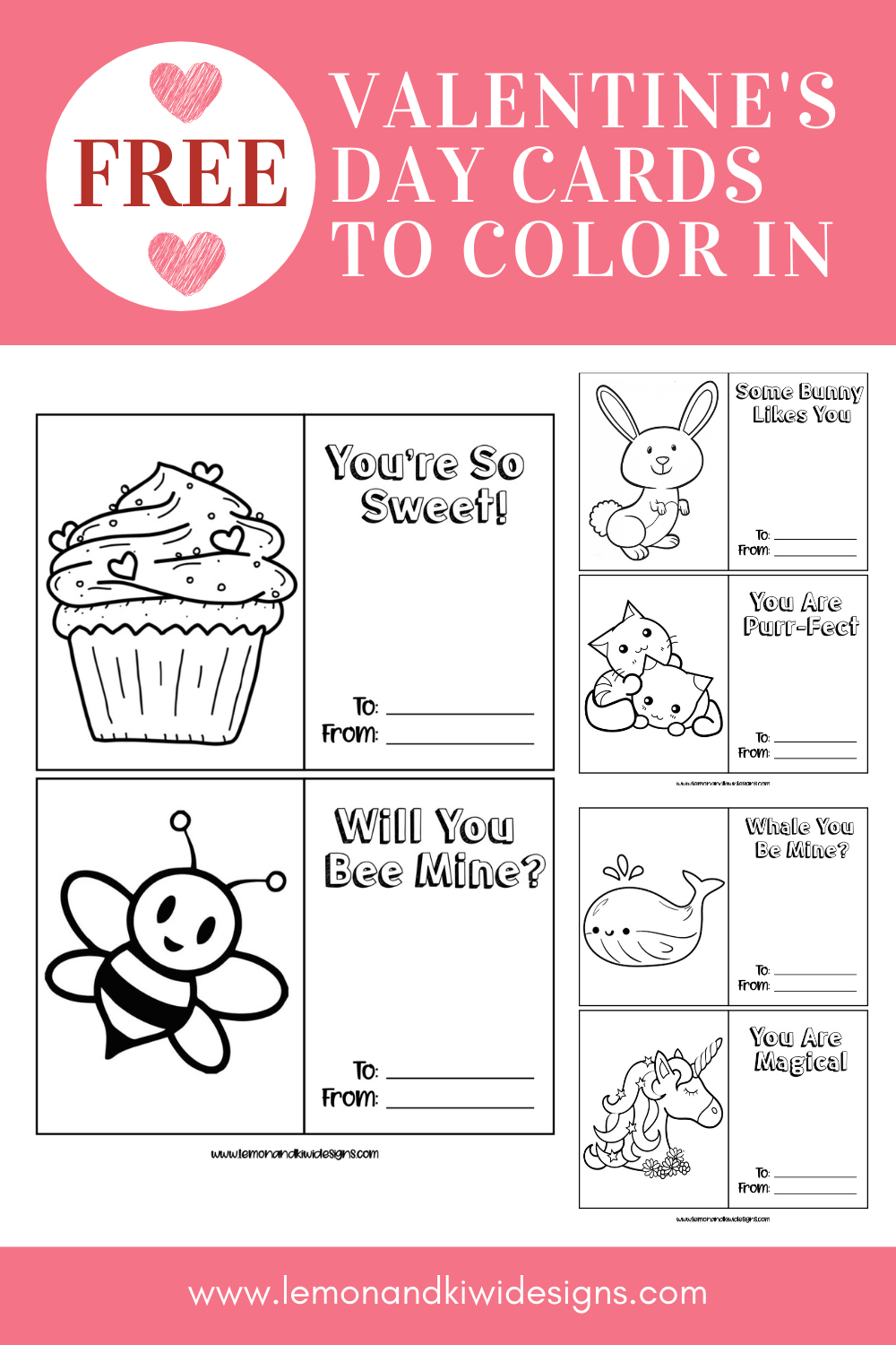 Free Valentine s Day Cards To Color In Printable Valentine s Coloring Pages Lemon And Kiwi Designs - Free Printable Childrens Valentines Day Cards
