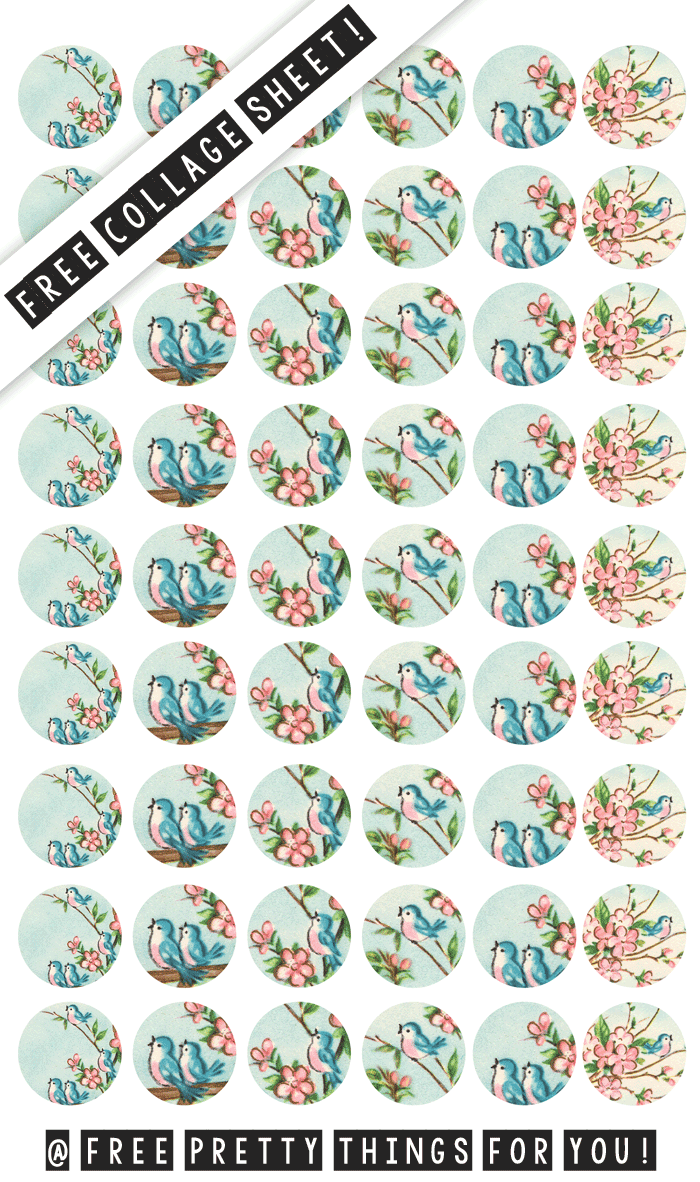 Free Vintage Bluebird And Girls 1 Inch Circle Collage Sheets Circle Collage Printable Circles Collage Sheet - Free Printable Cabochon Templates