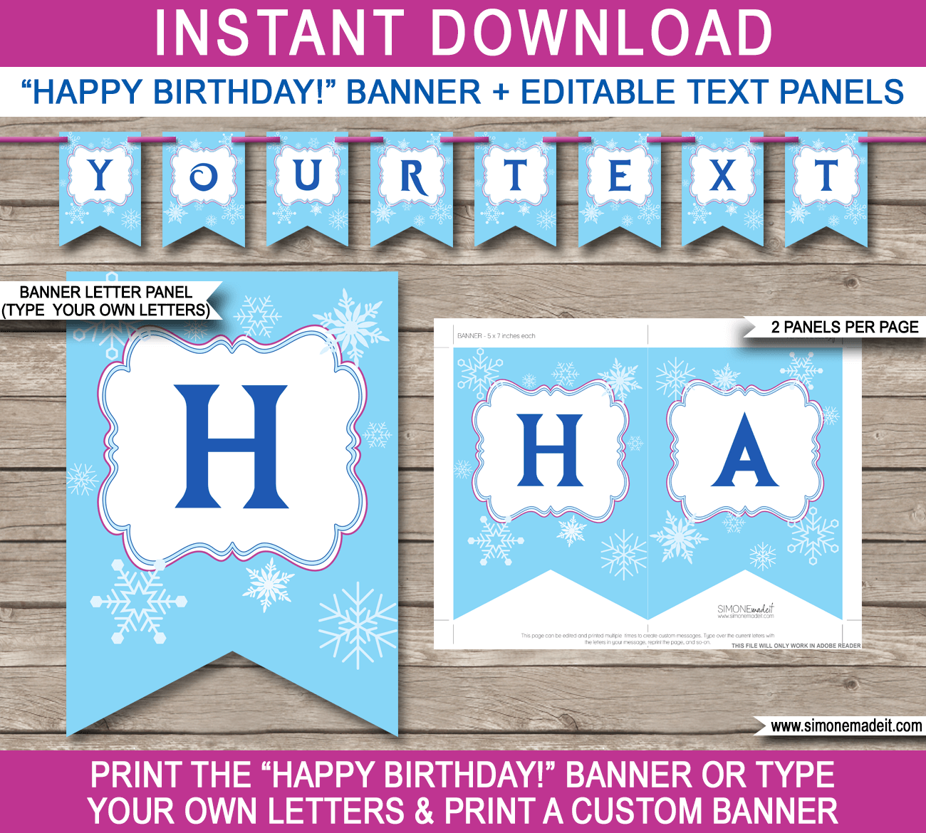 Frozen Party Banner Template Birthday Banner Editable Bunting - Birthday Banner Templates Free Printable