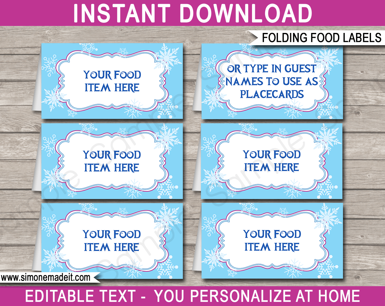 Frozen Party Food Labels Place Cards Winter Theme Birthday Party - Free Printable Buffet Food Labels