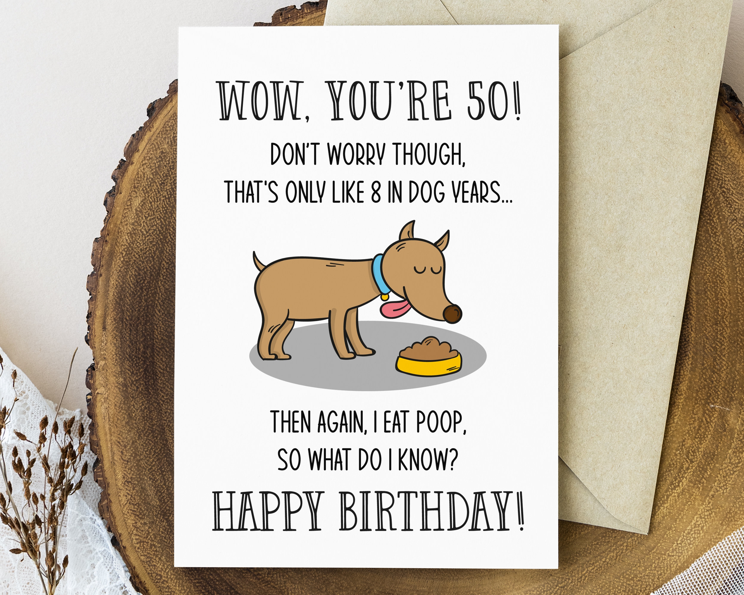 Funny 50th Birthday Card Printable Dog Lover Birthday Card Turning 50 Card For Husband Wife Or Sister 50th Birthday Gift For Women Or Men Etsy - Free Printable 50Th Birthday Cards Funny