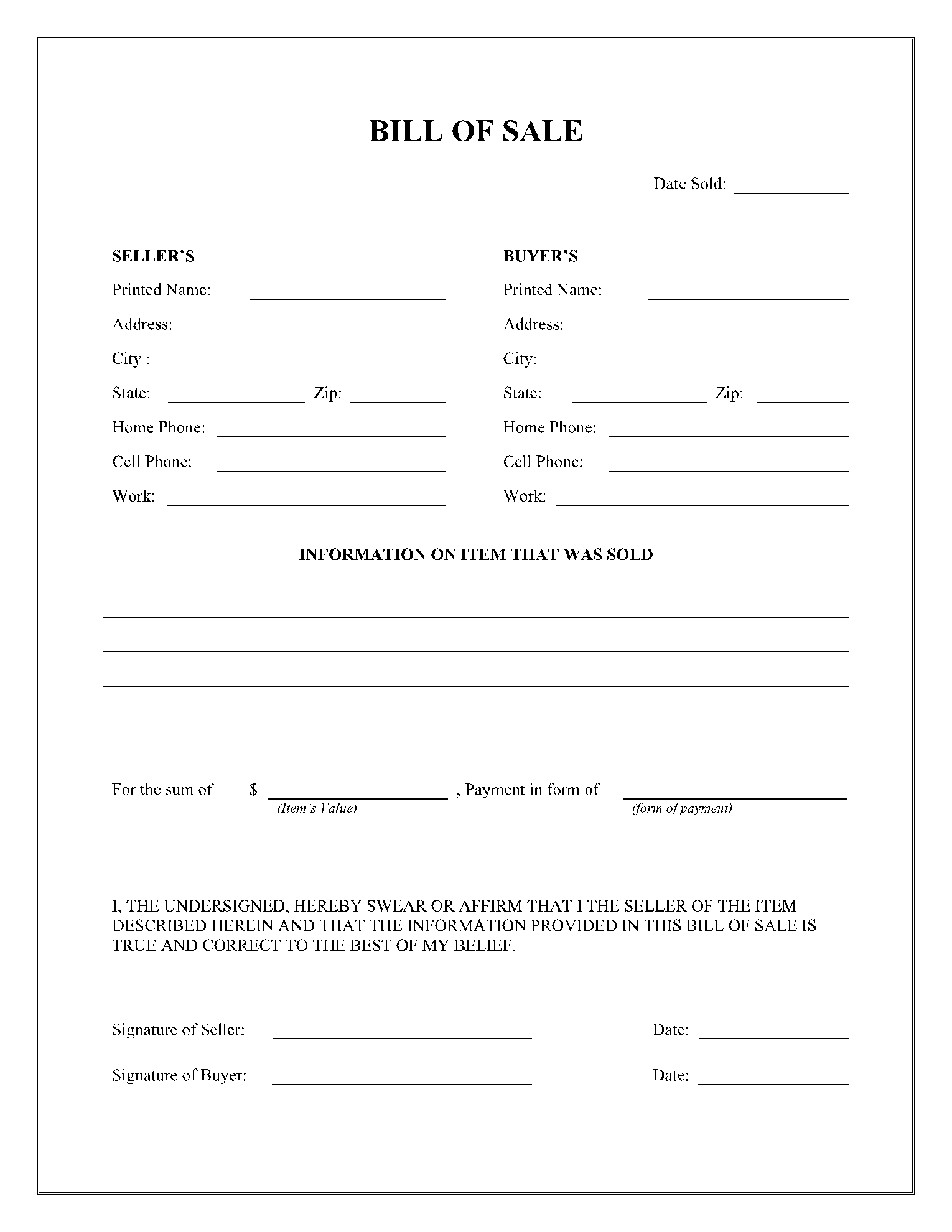 General Bill Of Sale Template 100 Free CocoSign - Free Printable Bill of Sale Form