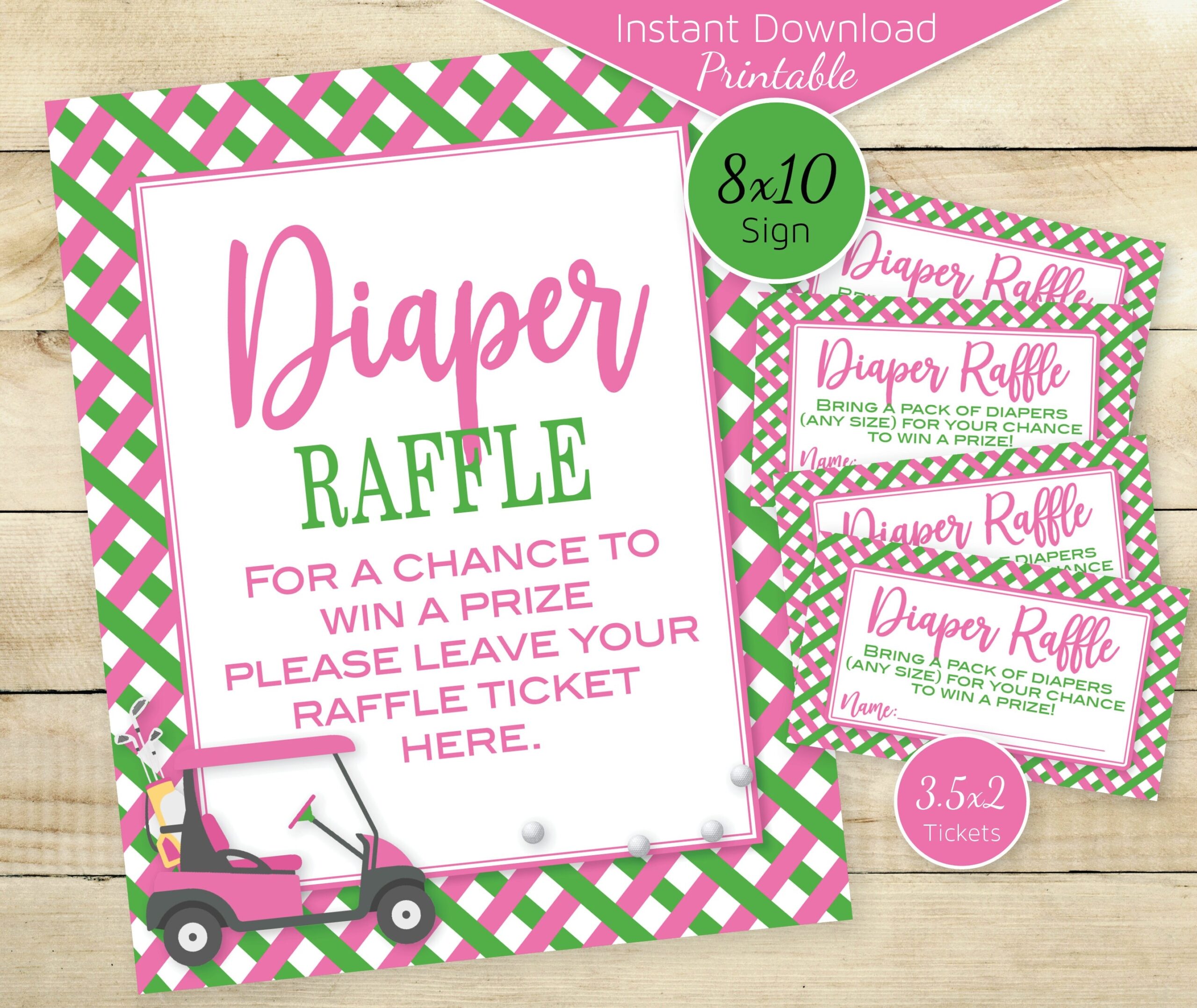 Golf Theme Diaper Raffle Tickets And 8x10 Table Sign Girl s Baby Shower Pink And Green Golf Cart Printable INSTANT DOWNLOAD Etsy - Diaper Raffle Template Free Printable