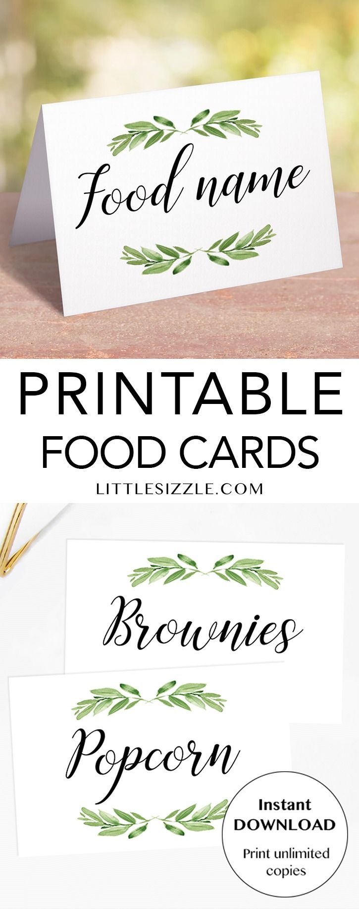 Greenery Food Labels Printable DIY Food Cards Instant Download Food Labels Printable Food Labels Recipe Cards - Free Printable Buffet Food Labels