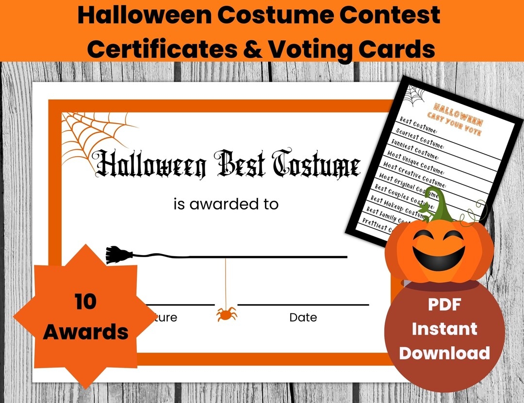 Halloween Award Certificates Halloween Costume Contest Ballot Template Personalized Award Template Halloween Activities For Kids Etsy - Best Costume Certificate Printable Free