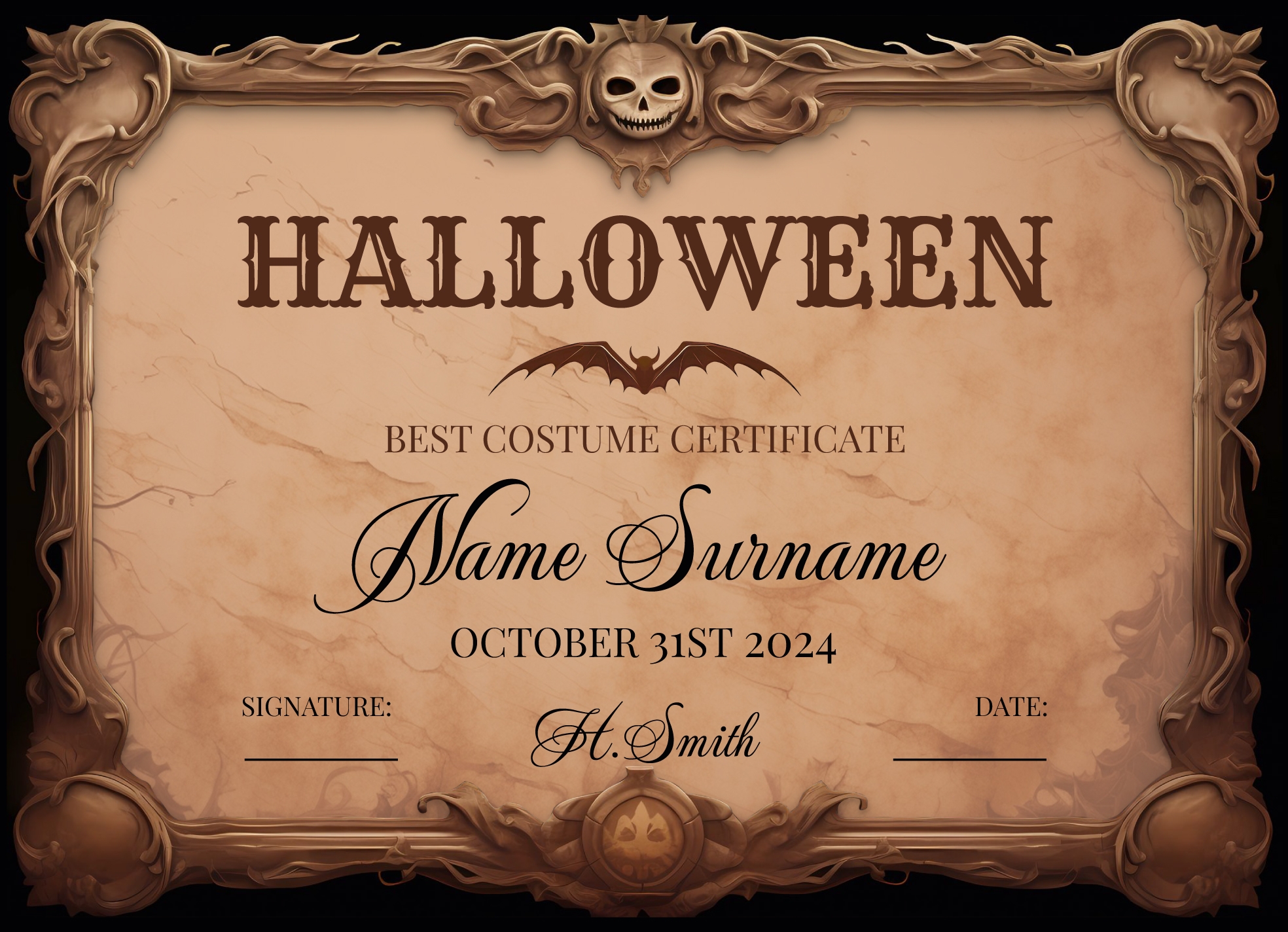Halloween Certificate Free Google Docs Template Gdoc io - Best Costume Certificate Printable Free
