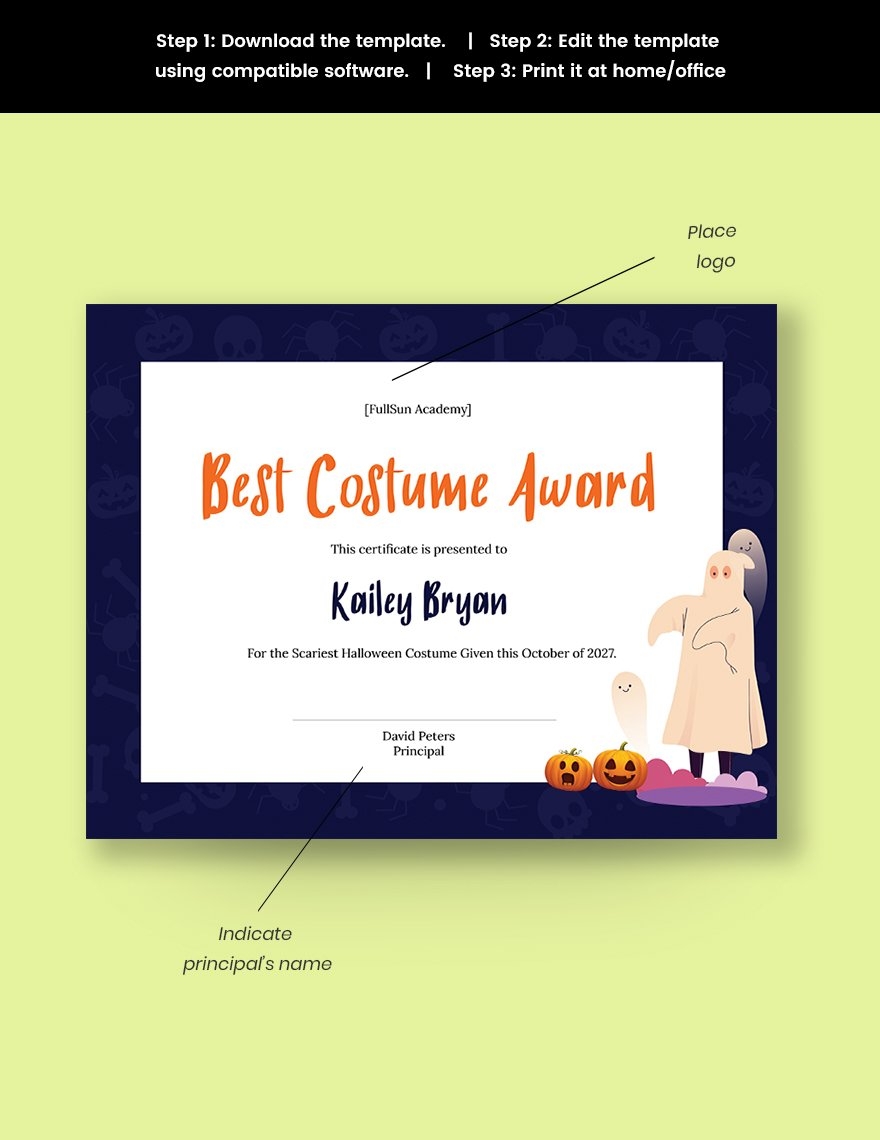 Halloween Costume Award Certificate Template In Illustrator PSD Download Template - Best Costume Certificate Printable Free