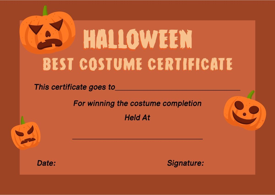 Halloween Costume Certificate Template Certificate Templates Halloween Printables Halloween Templates - Best Costume Certificate Printable Free