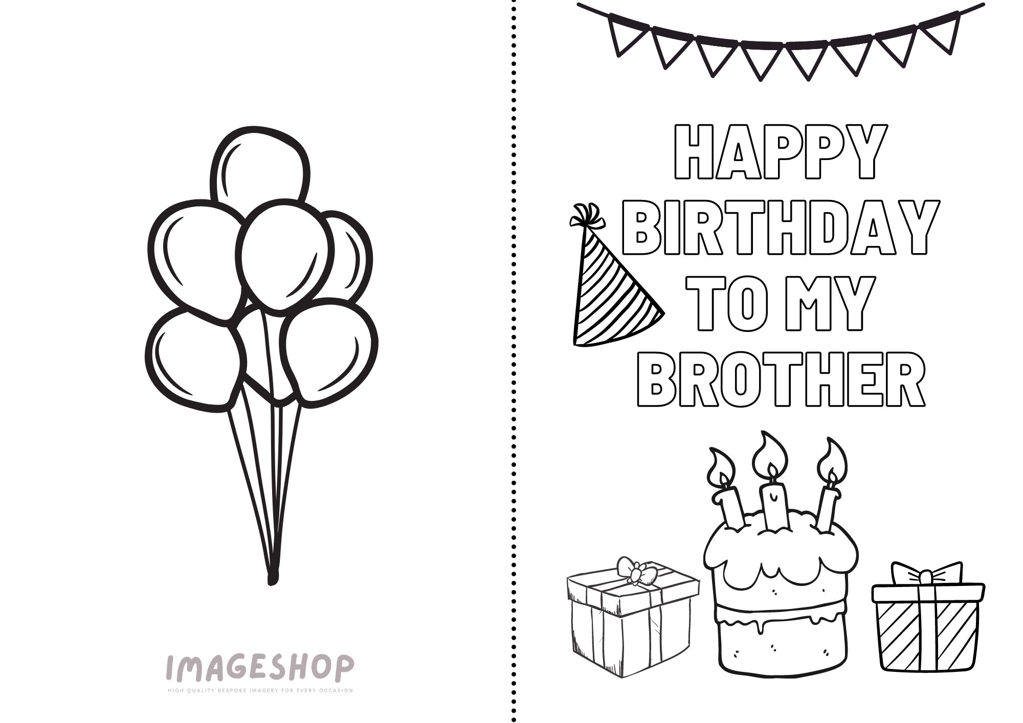Happy Birthday Brother Happy Birthday Card Colouring In Card Printable Digital Download Instant Download Colour In Happy Birthday Etsy - Free Printable Birthday Cards For Brother