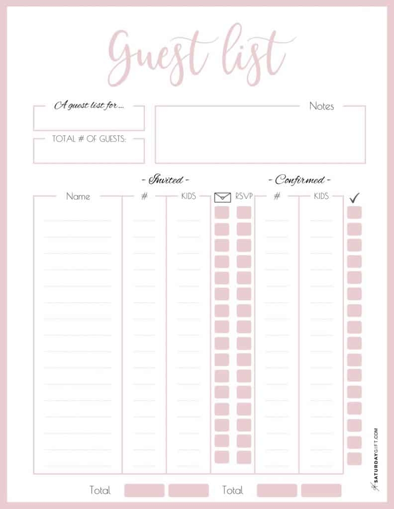 How To Plan The Guest List For Your Party Pretty Guest List Planner - Free Printable Birthday Guest List