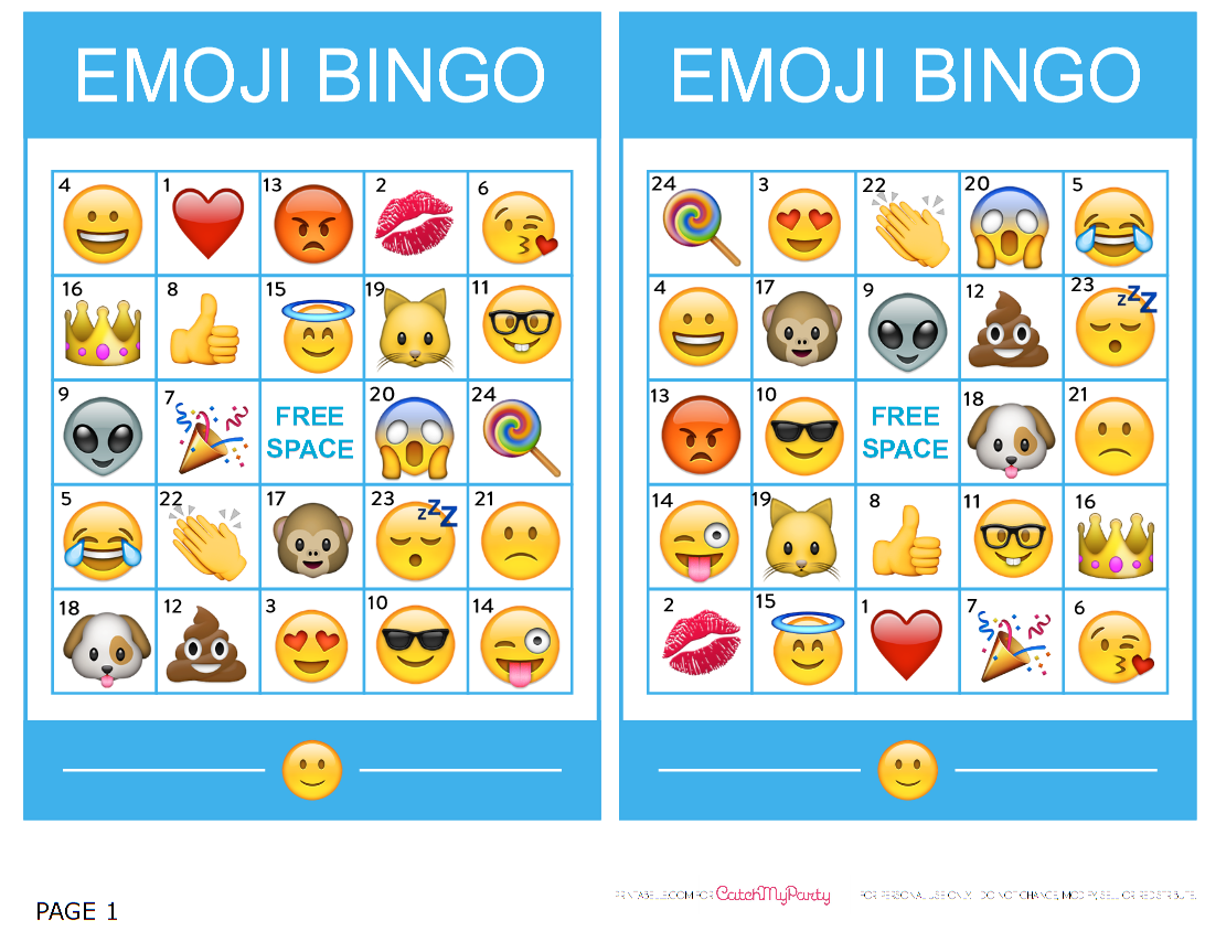 Http catchmyparty blog free printable emoji bingo game Festa Emotions Emo es Bingo - Free Emoji Bingo Printable