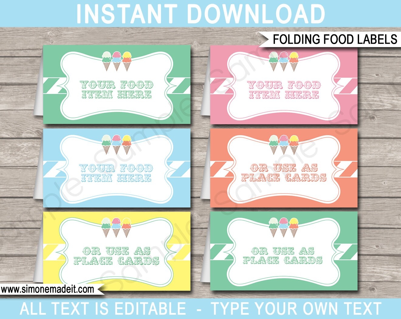 Ice Cream Food Labels Ice Cream Theme Party Food Buffet Tag Placecard Printable Party Decorations INSTANT DOWNLOAD EDITABLE Text Etsy - Free Printable Buffet Food Labels