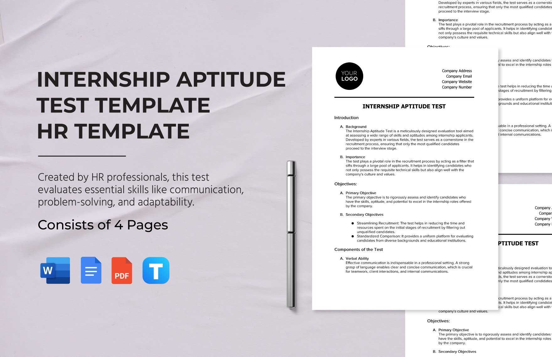 Internship Aptitude Test Template HR Template In Portable Documents MS Word GDocsLink Download - Free Printable Aptitude Test